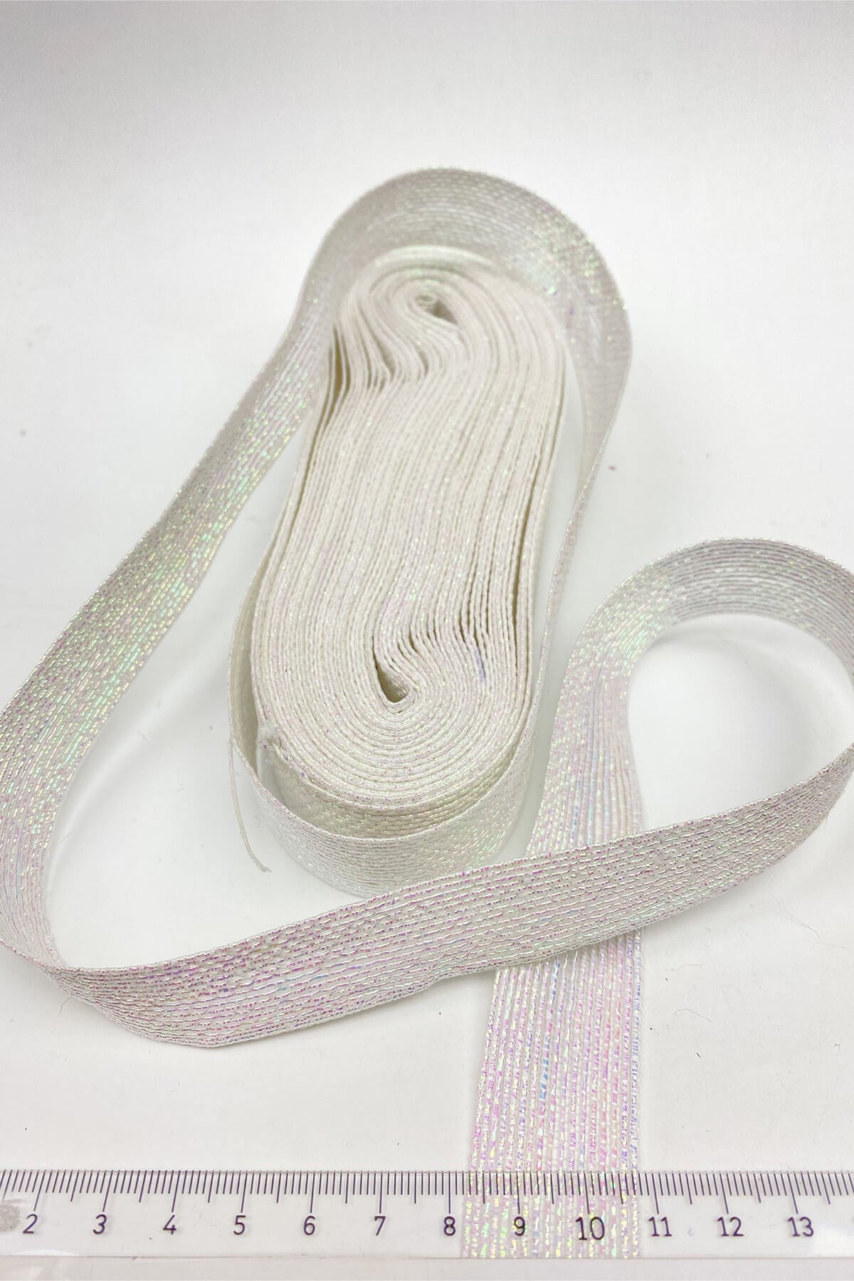 Beyaz Sedef Simli Şerit Kurdele 2.5 cm 10 mt