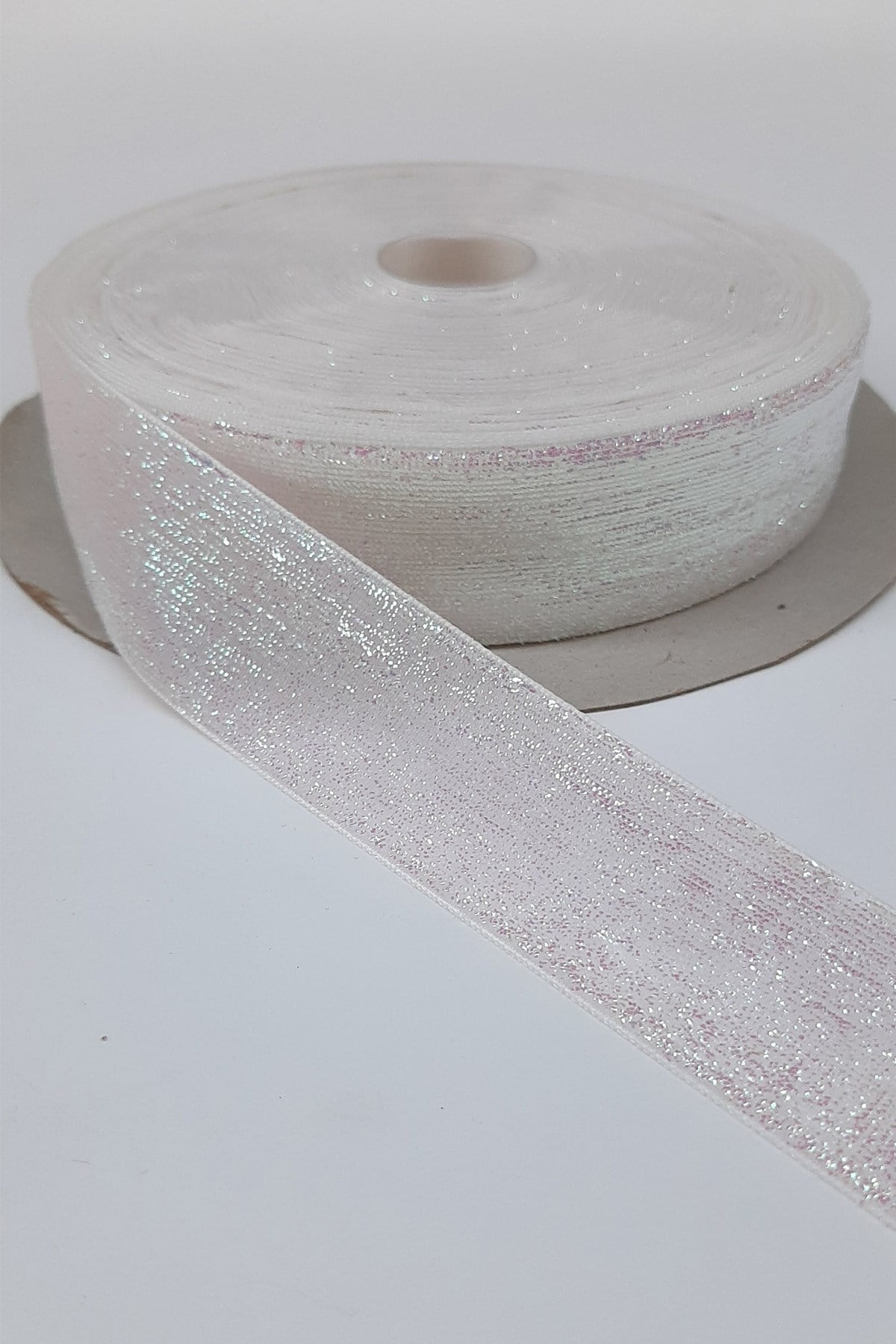 White Glittery Velvet Ribbon 4 Cm