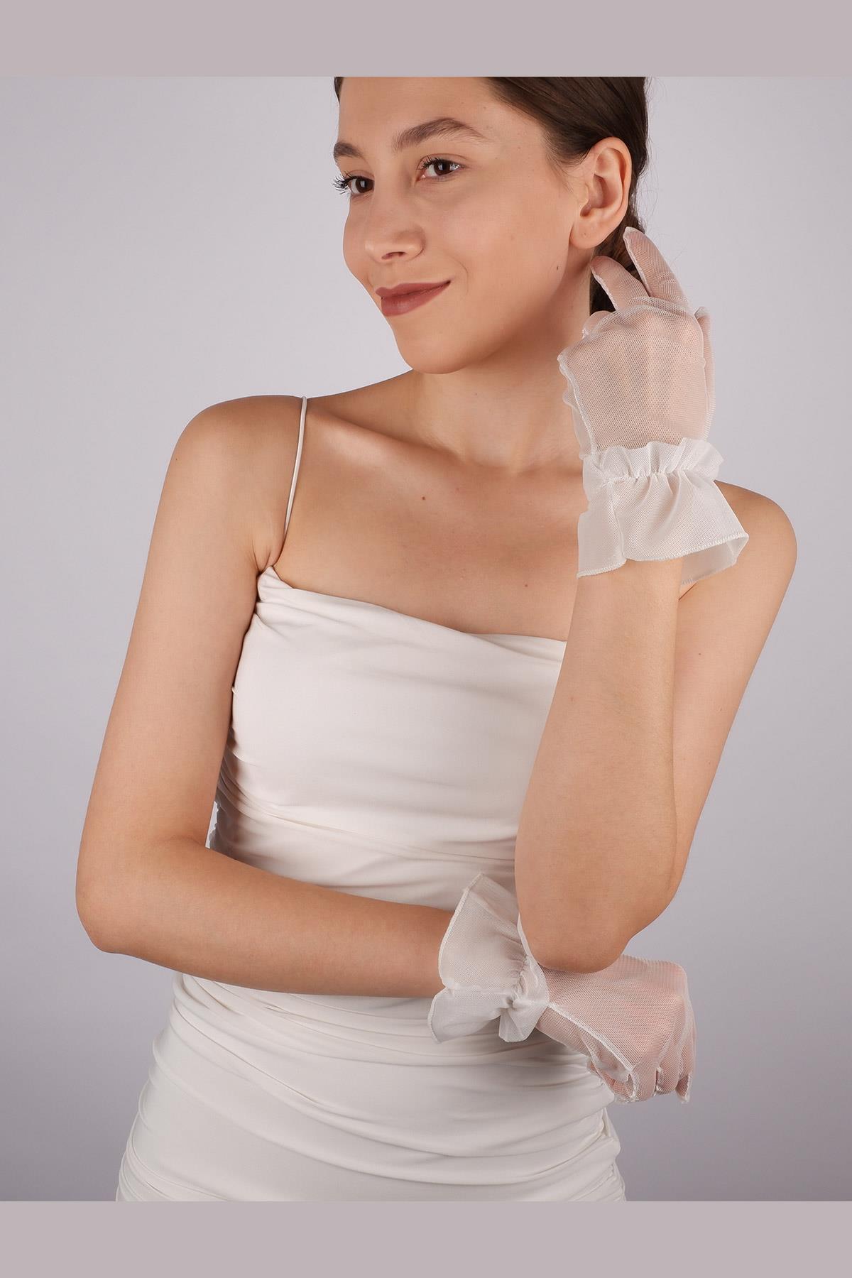 Wholesale White Tulle Ruffled Simple Bridal Gloves Party Gloves