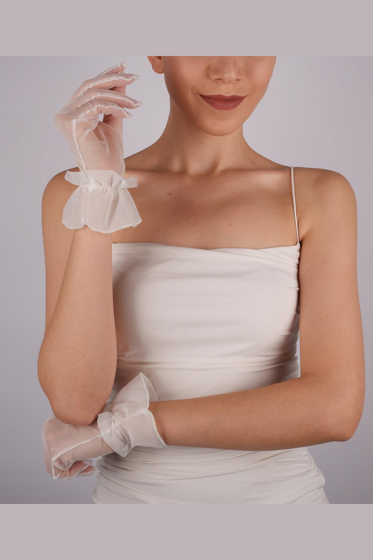 Wholesale White Tulle Ruffled Simple Bridal Gloves Party Gloves