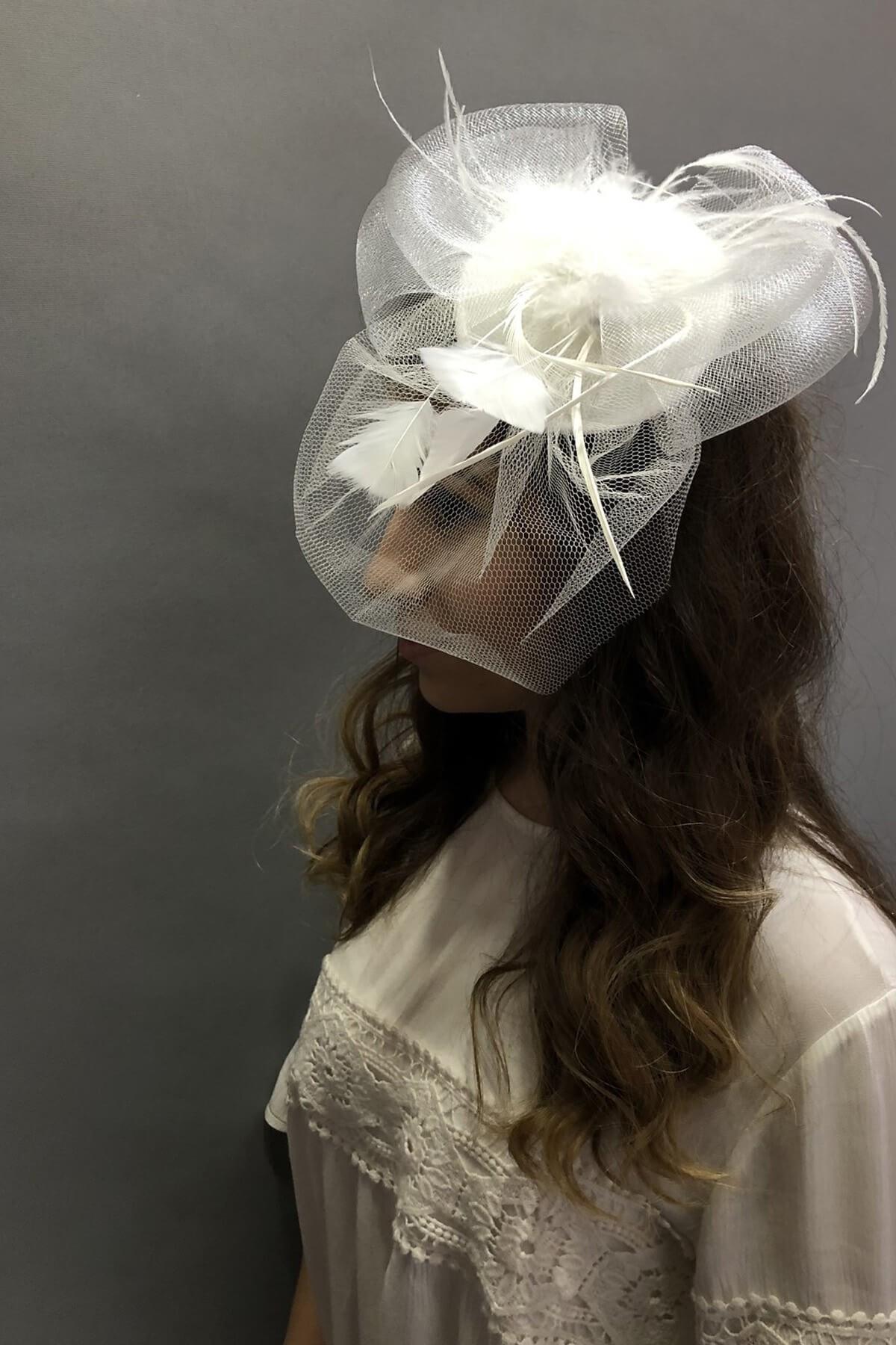 Toptan Beyaz Tüllü Vualet Nikah Şapkası