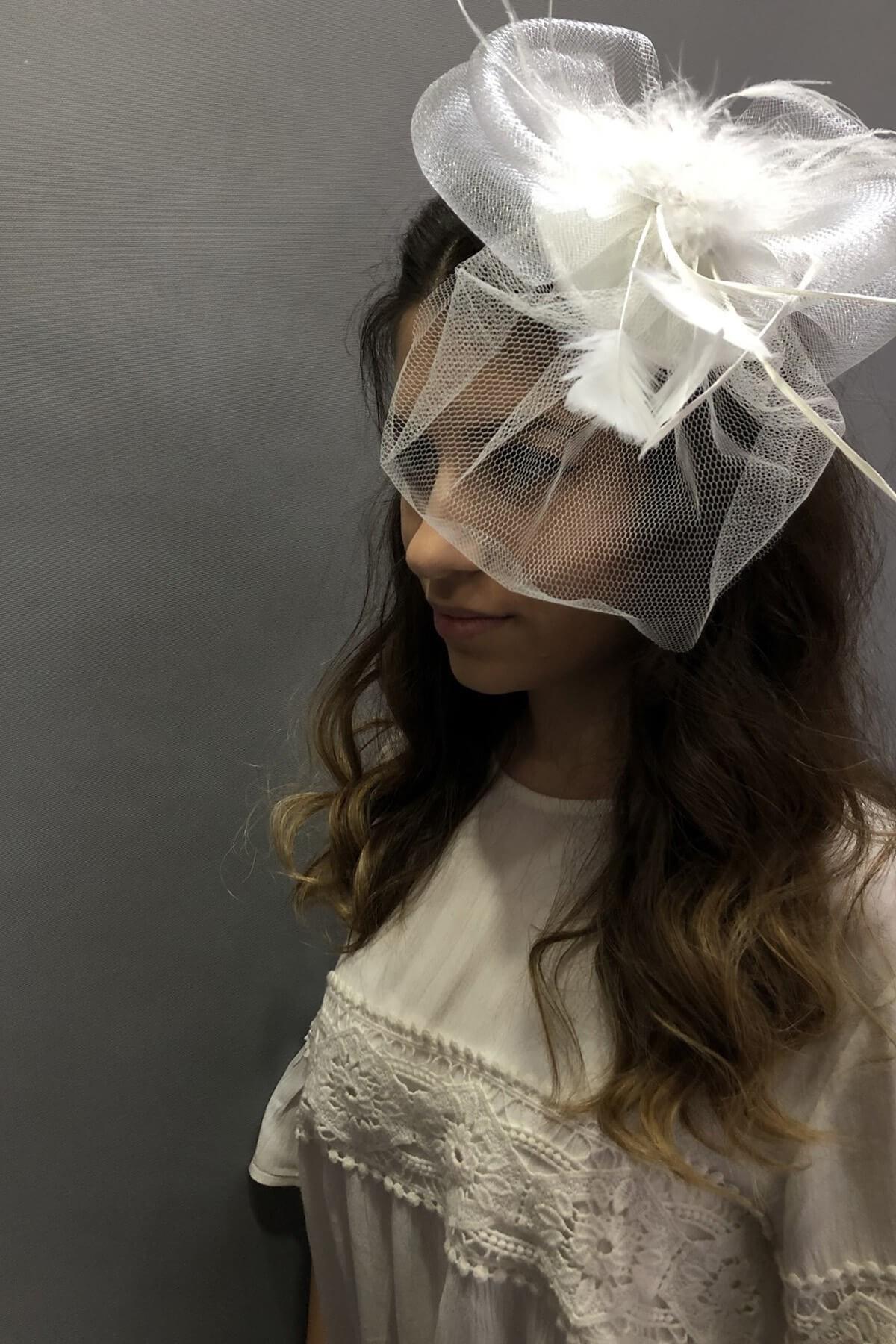 Toptan Beyaz Tüllü Vualet Nikah Şapkası
