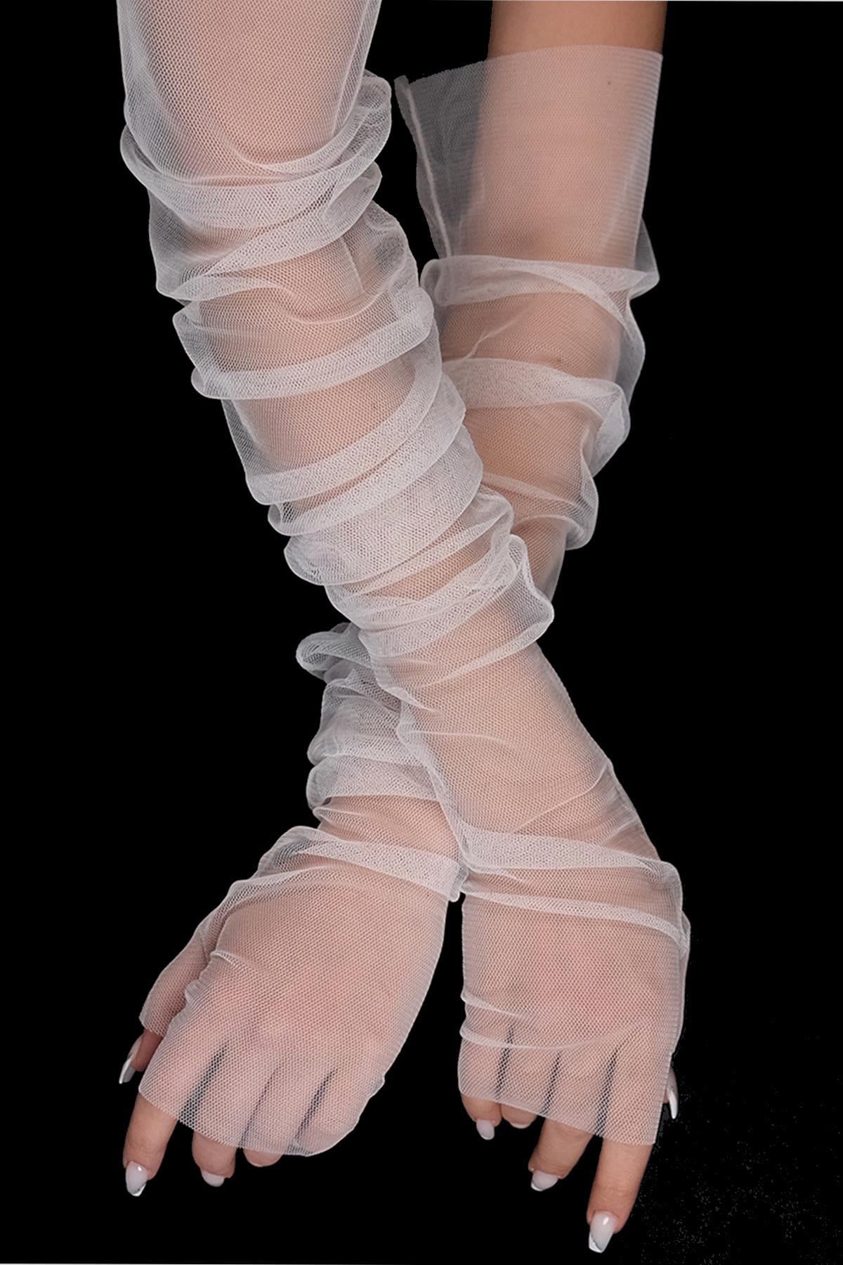 Wholesale White Long Tulle Gloves Fingerless Evening Dress Gloves Costume Accessory