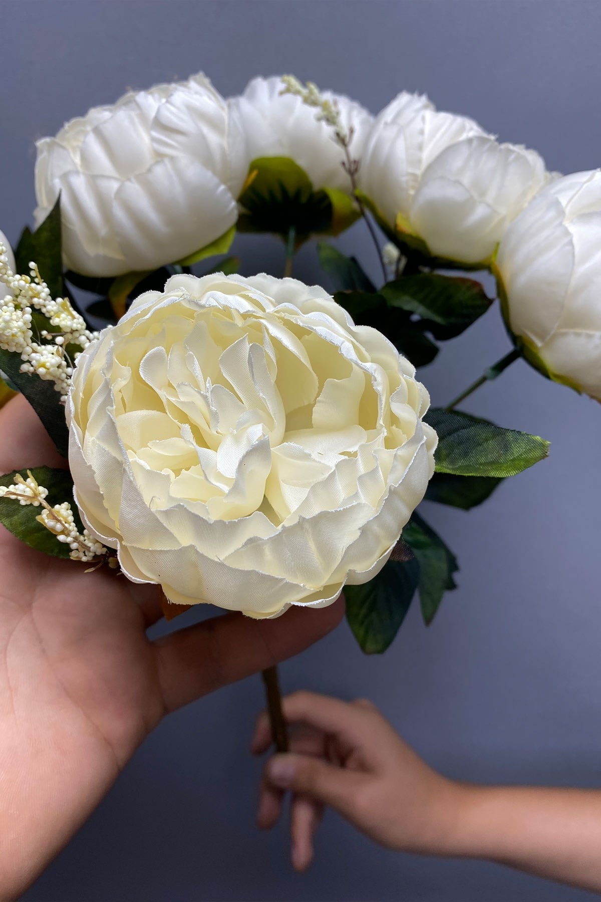 White Artificial Flower Big Erengül Peony 9 Pcs