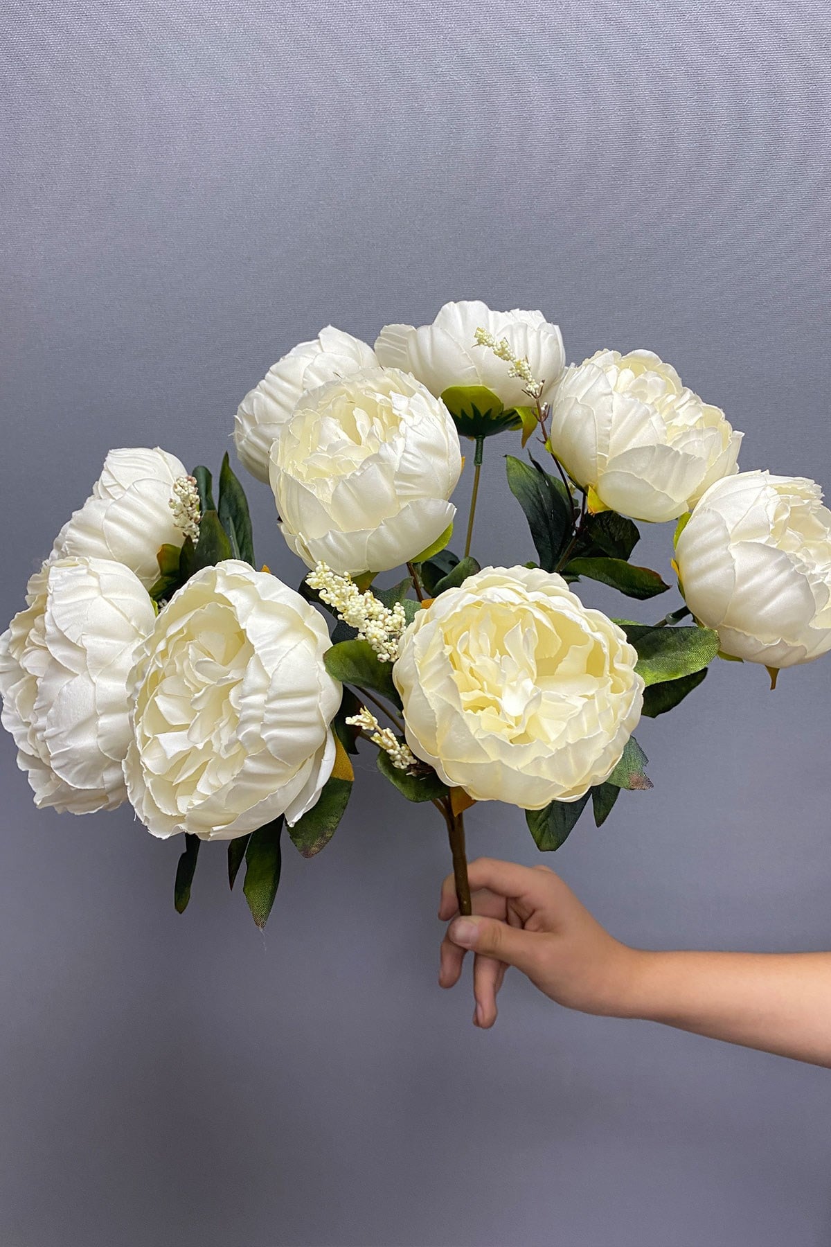 White Artificial Flower Big Erengül Peony 9 Pcs