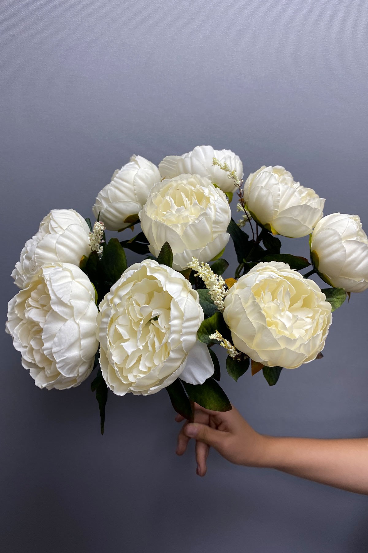 White Artificial Flower Big Erengül Peony 9 Pcs