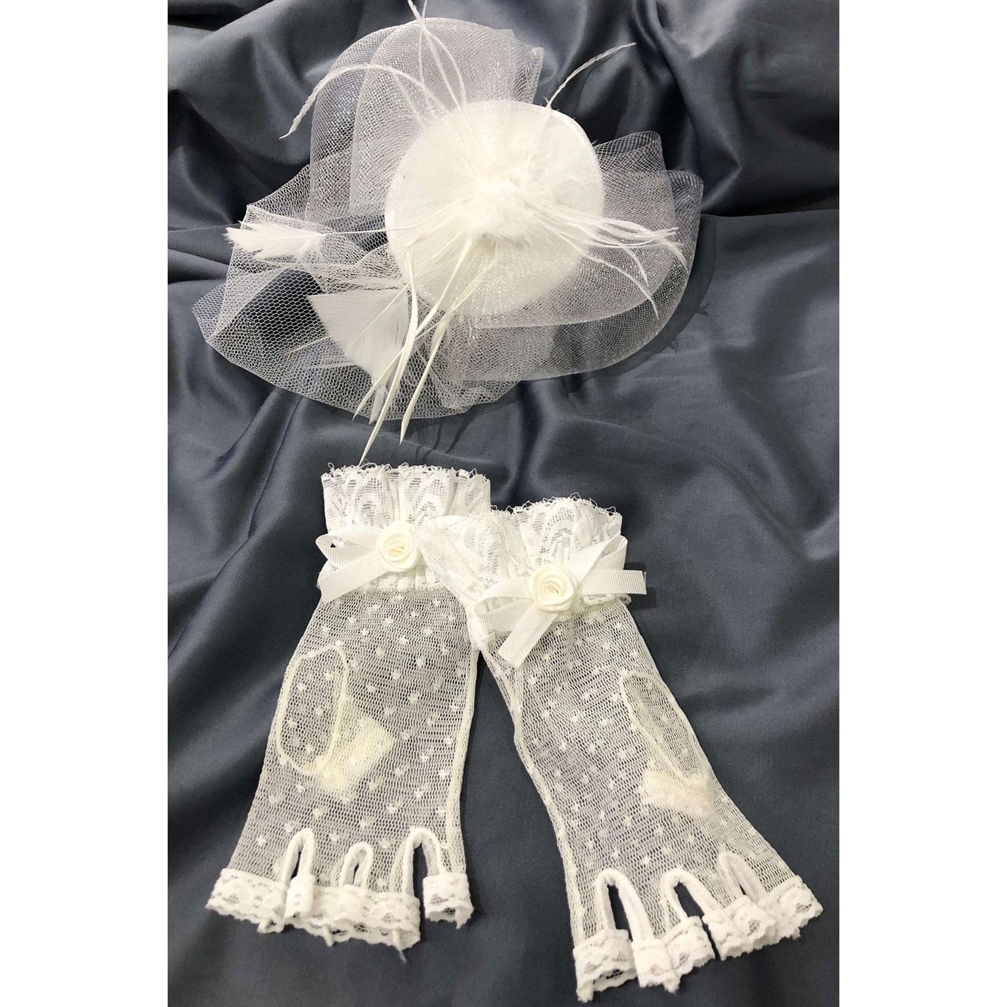 Toptan Beyaz Yarım Parmak Eldiven- Düz Vualet Nikah Şapkası