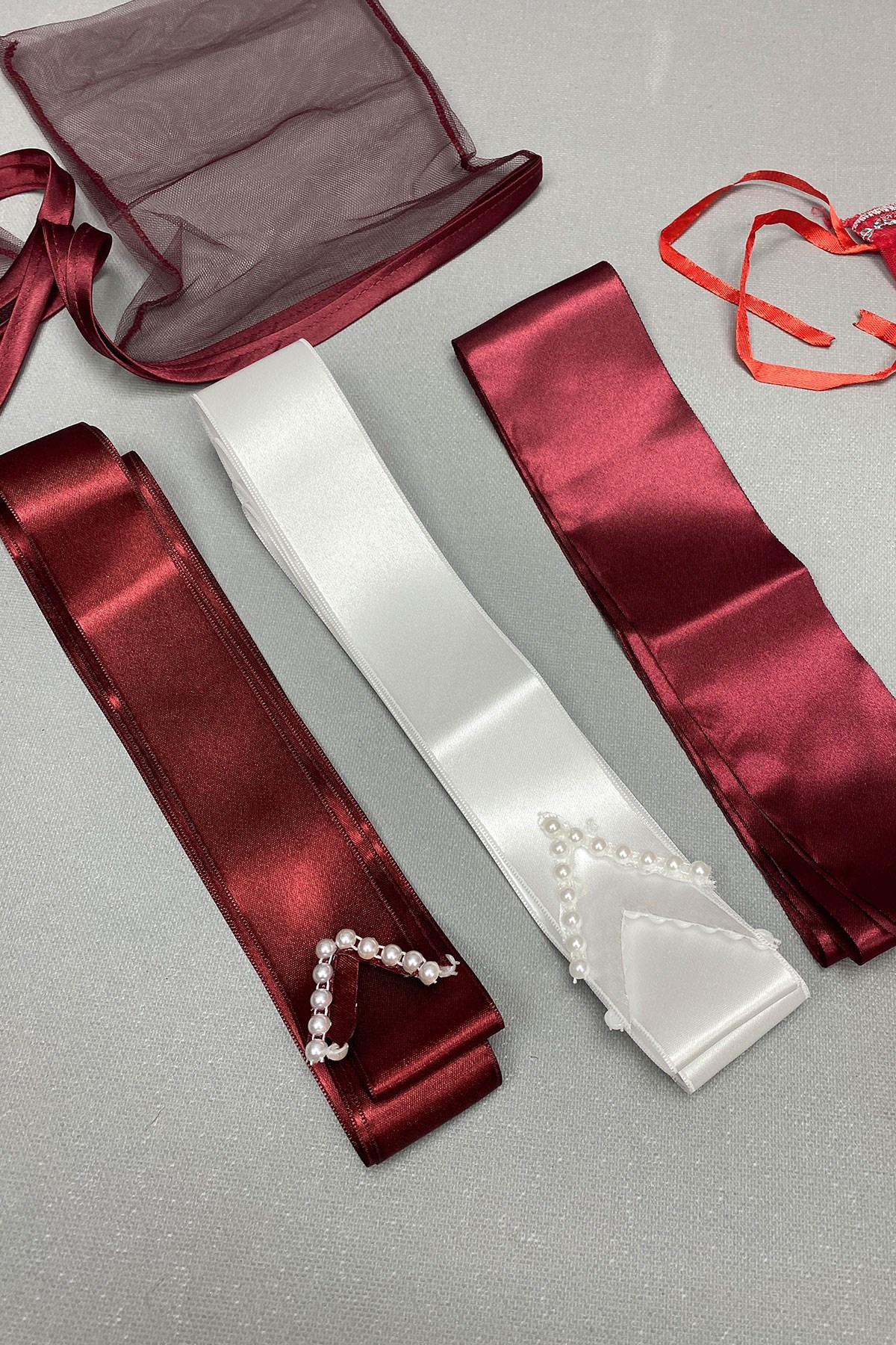 Bridal Veil with Ribbon, Crescent and Star Groom Veil and Jewelry Ribbon Set