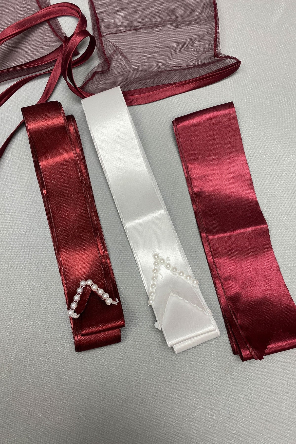 Ribbon Bridal Veil Embroidered Groom Veil and Jewelry Ribbon Set