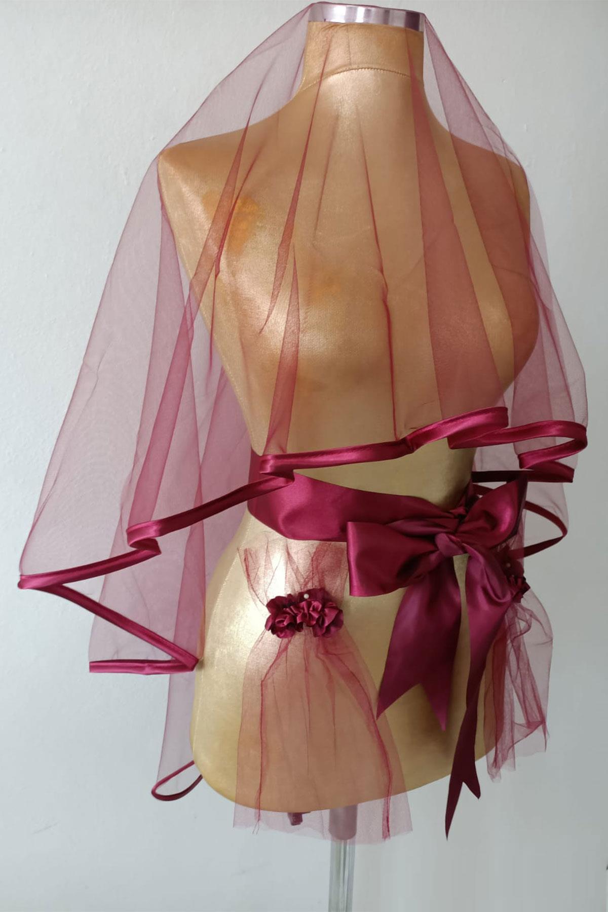 Biyeli Zarif Sade Tasarım Gelin Kına Yüz Örtüsü