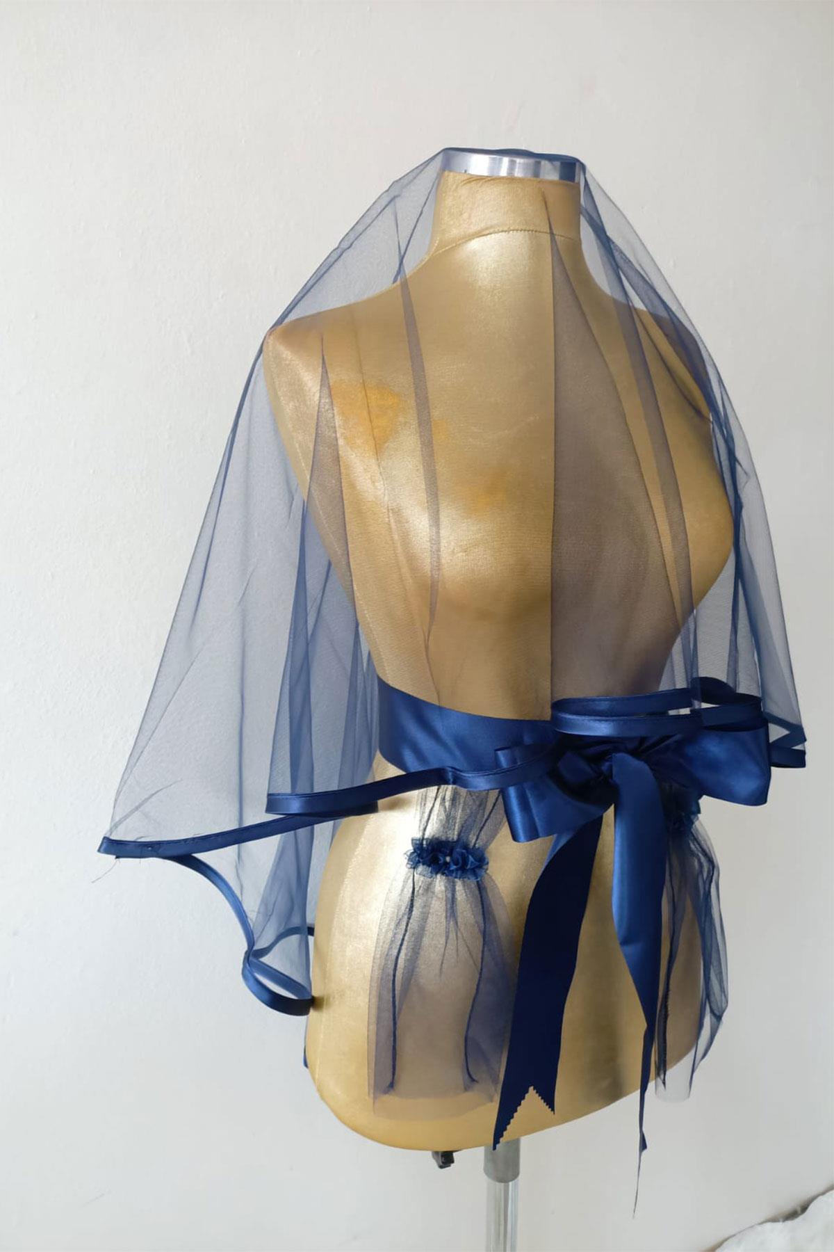 Biyeli Zarif Sade Tasarım Gelin Kına Yüz Örtüsü