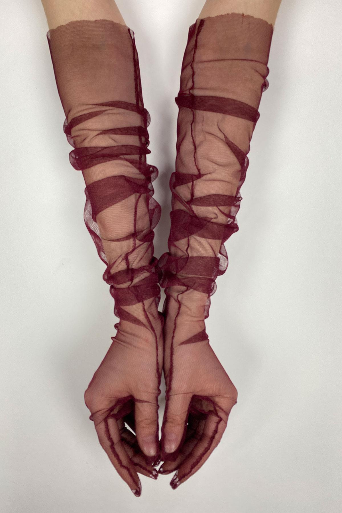 Wholesale Burgundy 10 Pieces Bridal Gloves Tulle Gloves Wedding/Wedding/Party Gloves