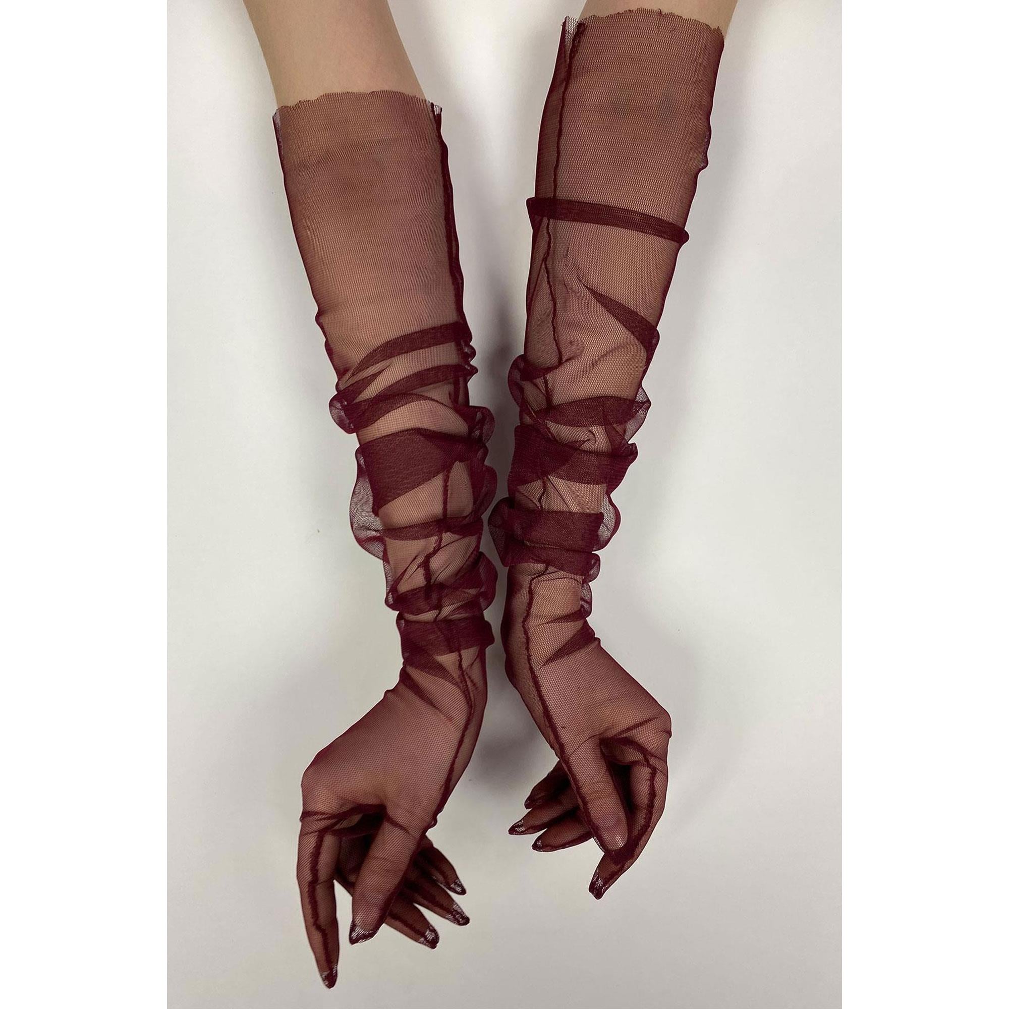 Wholesale Burgundy 10 Pieces Bridal Gloves Tulle Gloves Wedding/Wedding/Party Gloves