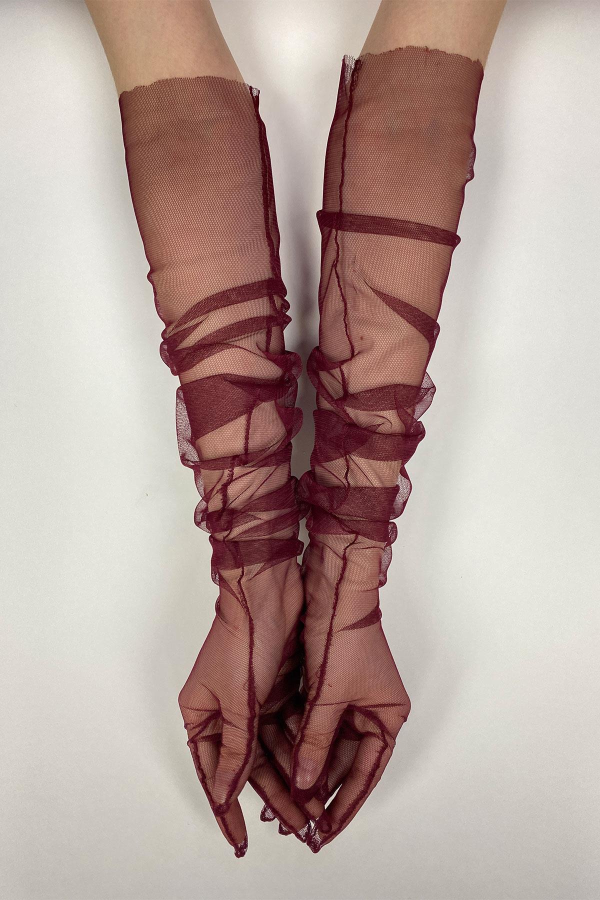 Wholesale Burgundy 10 Pieces Bridal Gloves Tulle Gloves Wedding/Wedding/Party Gloves