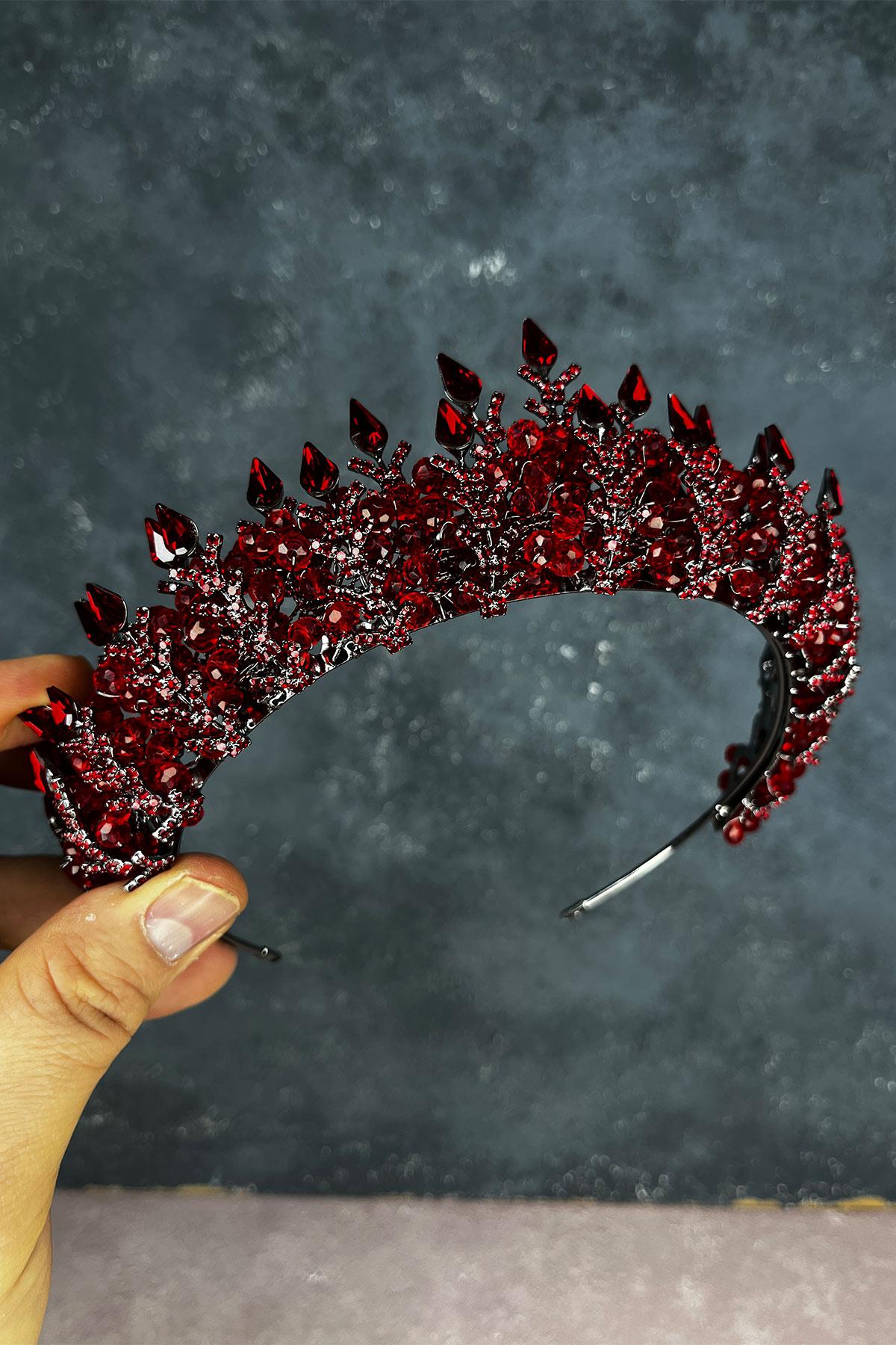 Burgundy Beaded Design Bridal Henna Crown