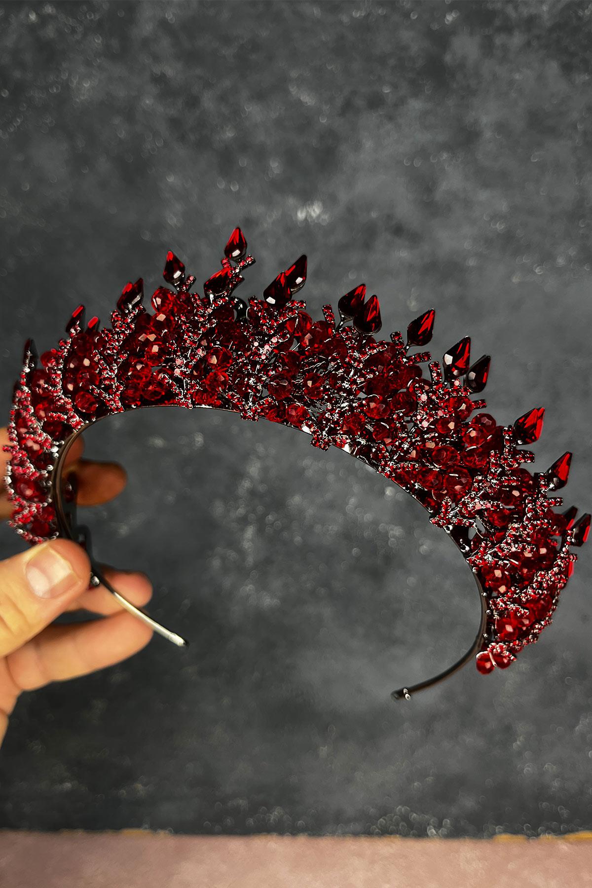 Burgundy Beaded Design Bridal Henna Crown