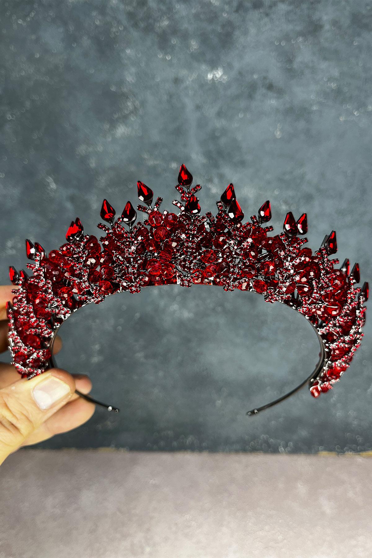 Burgundy Beaded Design Bridal Henna Crown
