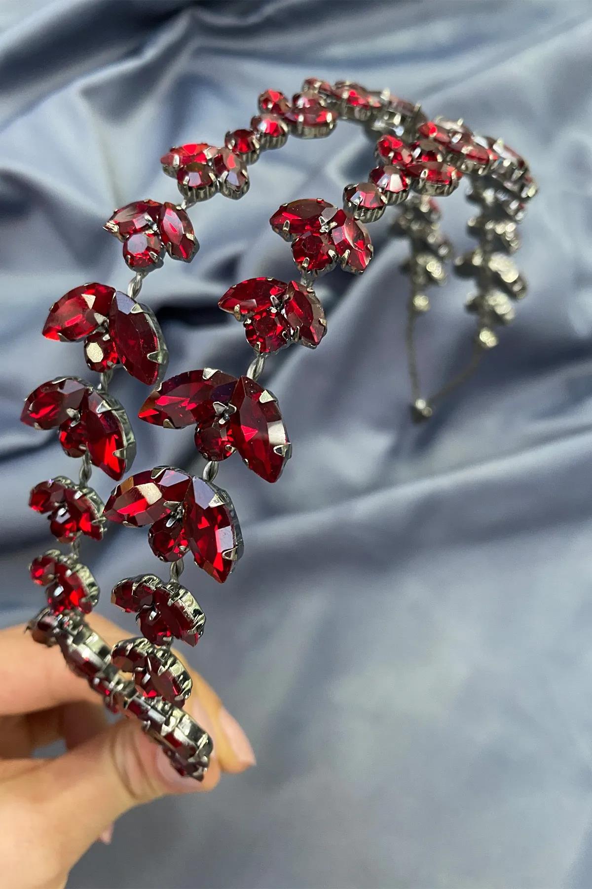 Burgundy Alfa Mekik Glass Crystal Stone Bridal Henna Crown