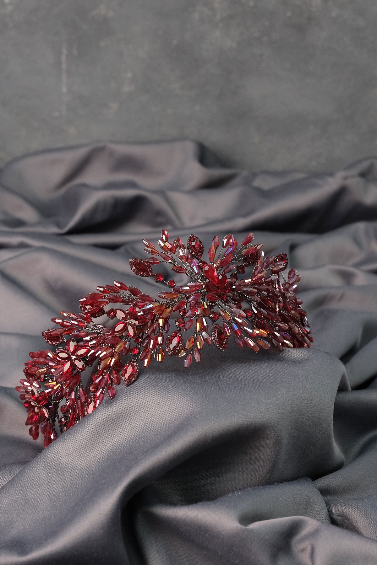 Burgundy Arden Crystal Beaded Headband and Bridal Henna Tiara