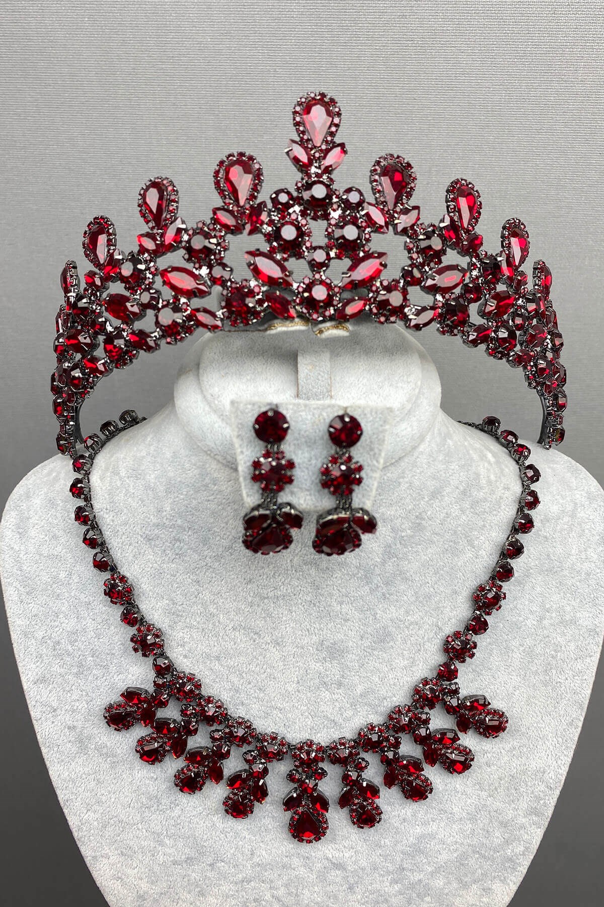 Burgundy Beety Bridal Henna Crown Necklace Earring Set