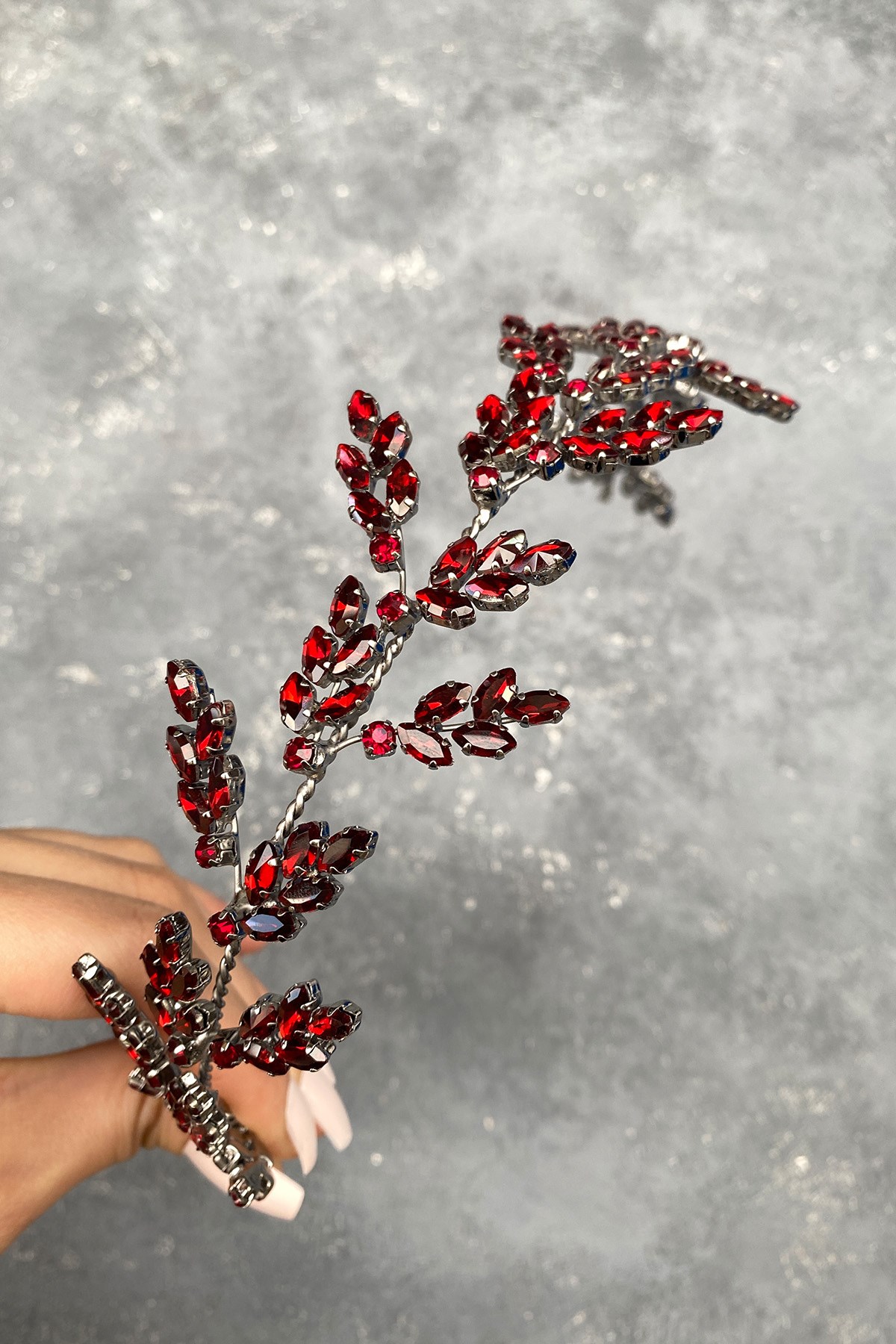 Bordo Beril Yaprak Motifli Gelin Kına Tacı Saç Aksesuarı
