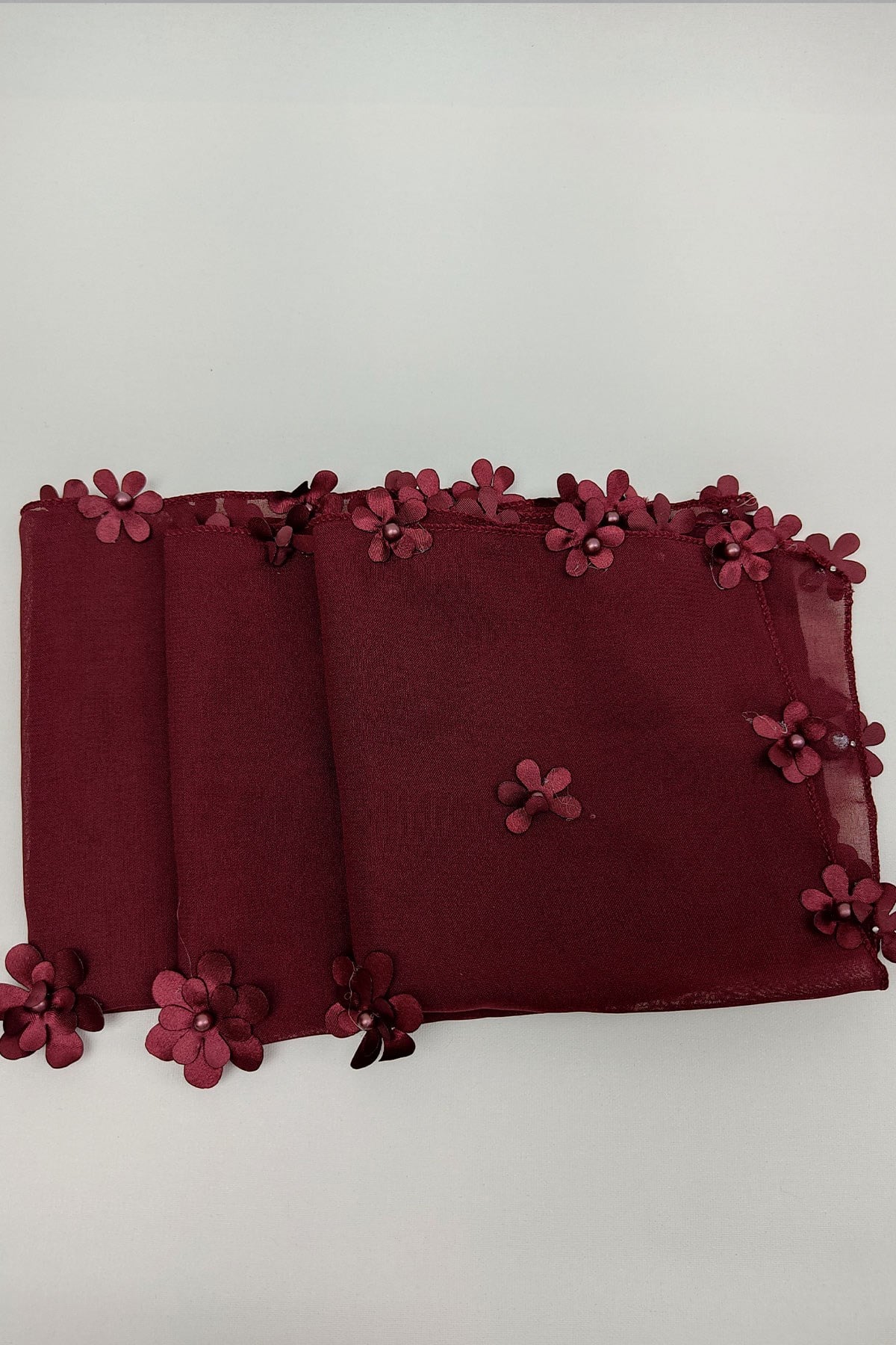 Burgundy Floral Patterned Luxury Halay Handkerchief 10 pcs