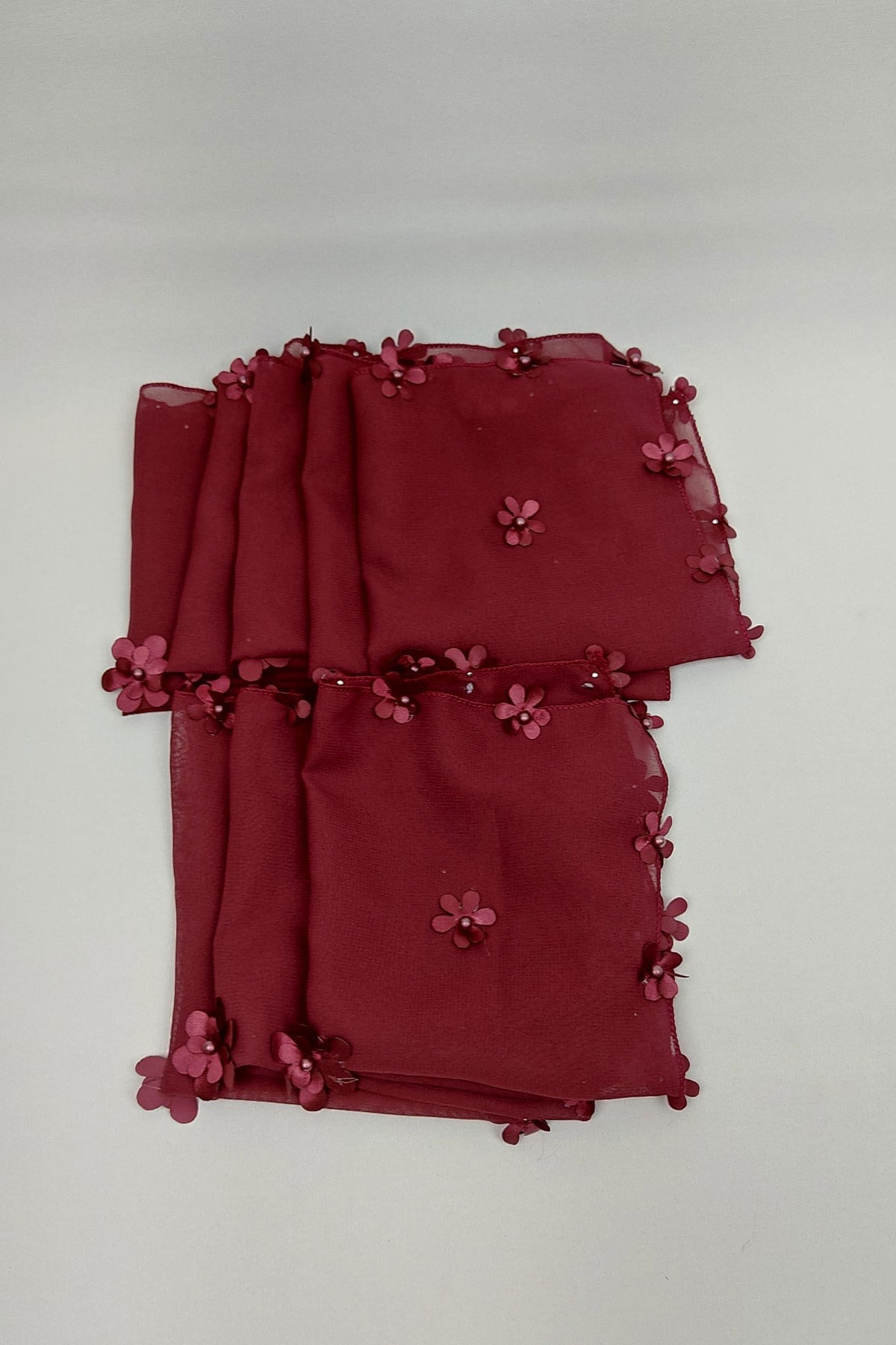 Burgundy Floral Patterned Luxury Halay Handkerchief 10 pcs