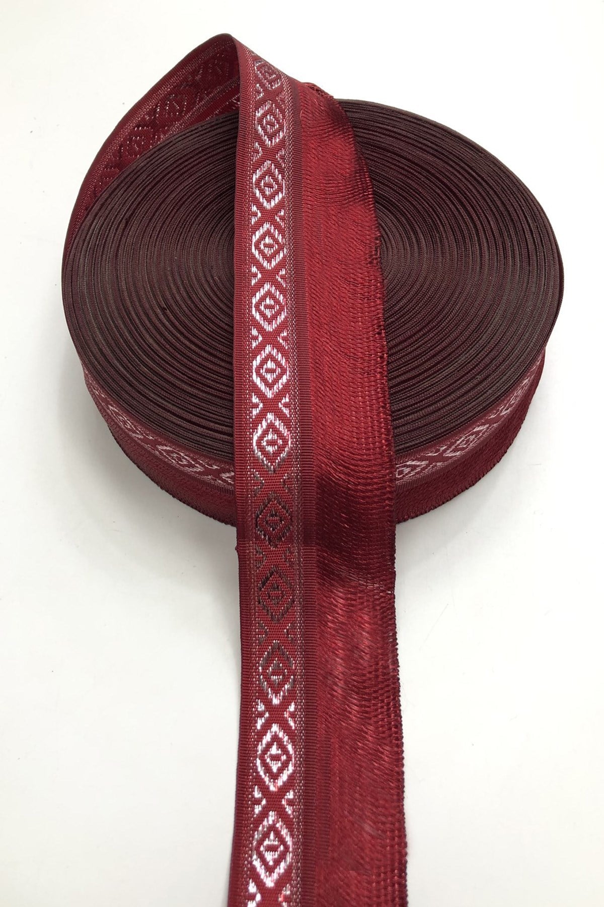 Bordo Desenli Baskılı Kurdele 4,5 cm