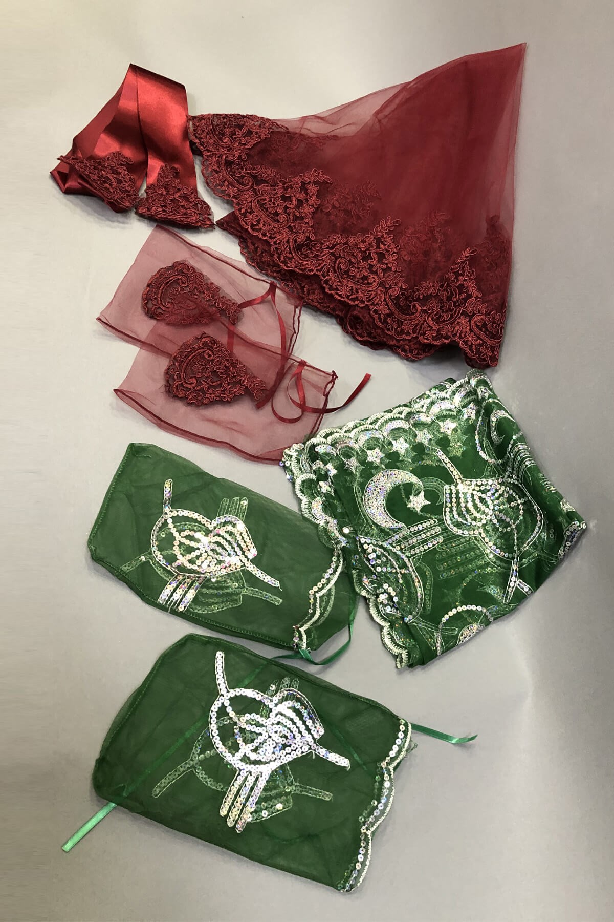 Bordo Gelin Duvağı Damat Örtüsü ve Takı Kurdele Seti