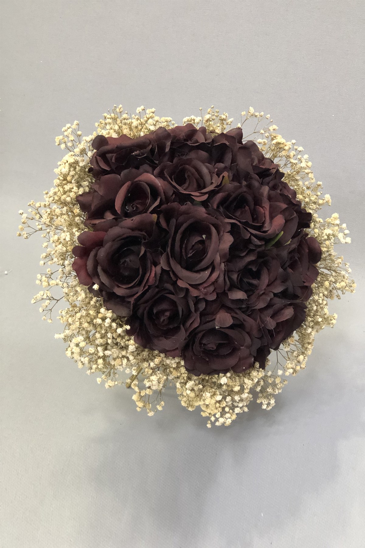 Burgundy Rose Cipso Bride Bouquet and Boutonniere
