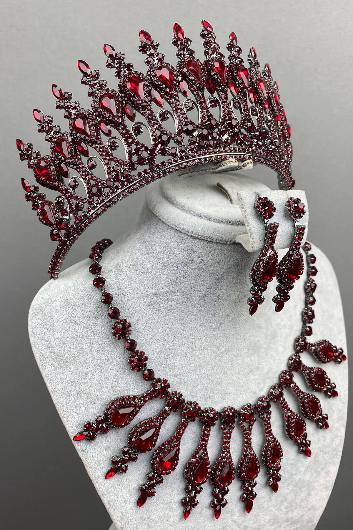 Bordo Henna Gelin Kına Tacı Kolye Küpe Seti