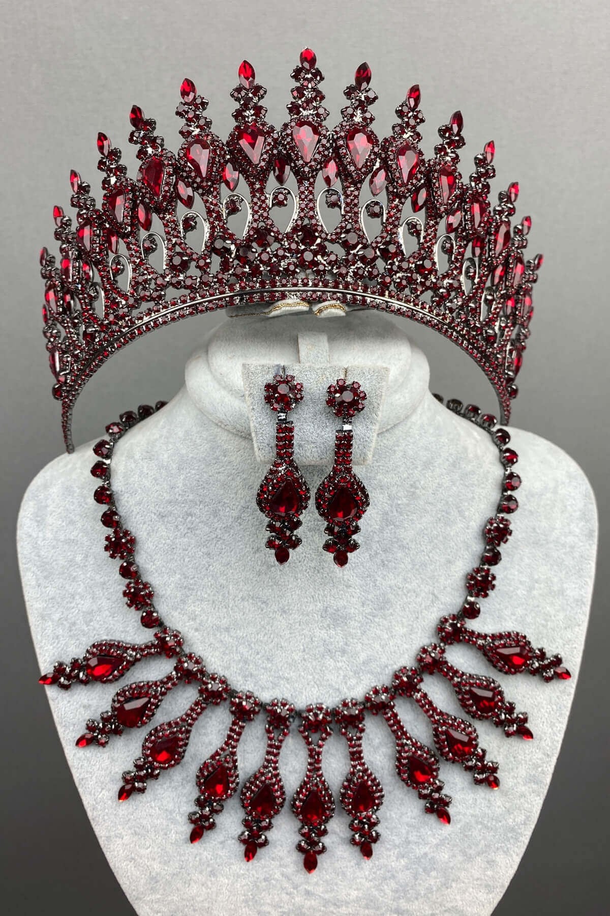 Bordo Henna Gelin Kına Tacı Kolye Küpe Seti