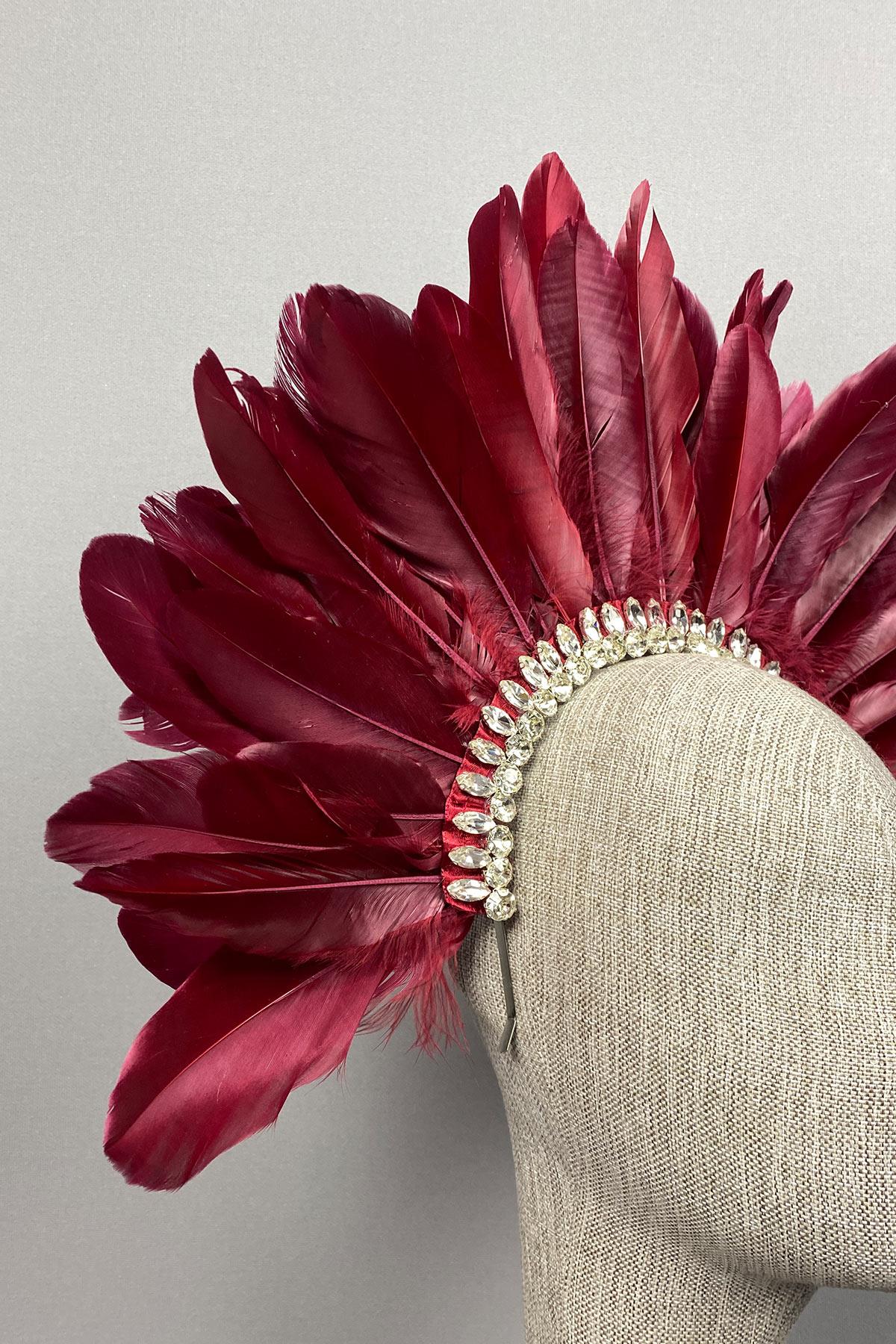 Burgundy Hera Feathered Stone Bridal Henna Crown Accessory