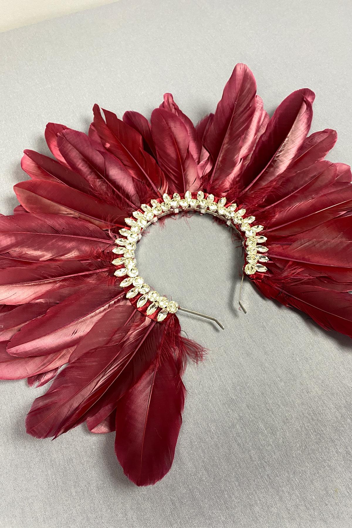 Burgundy Hera Feathered Stone Bridal Henna Crown Accessory