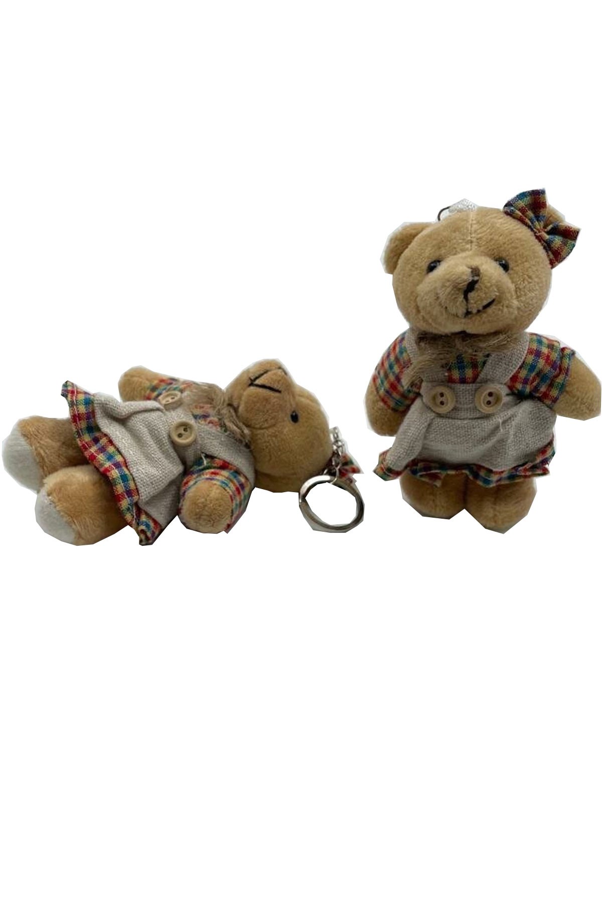 Bordo Kıyafetli Ekose Kız Peluş Ayıcık 9 cm