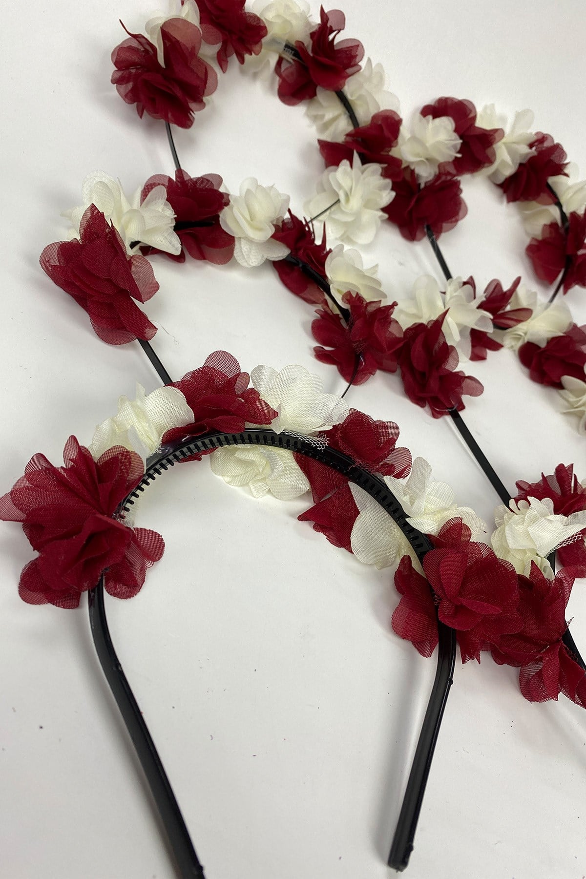 Bordo Lazer Çiçekli 6 Adet Nedime Tacı ve Hediyelik Çocuk Tacı 6 Adet
