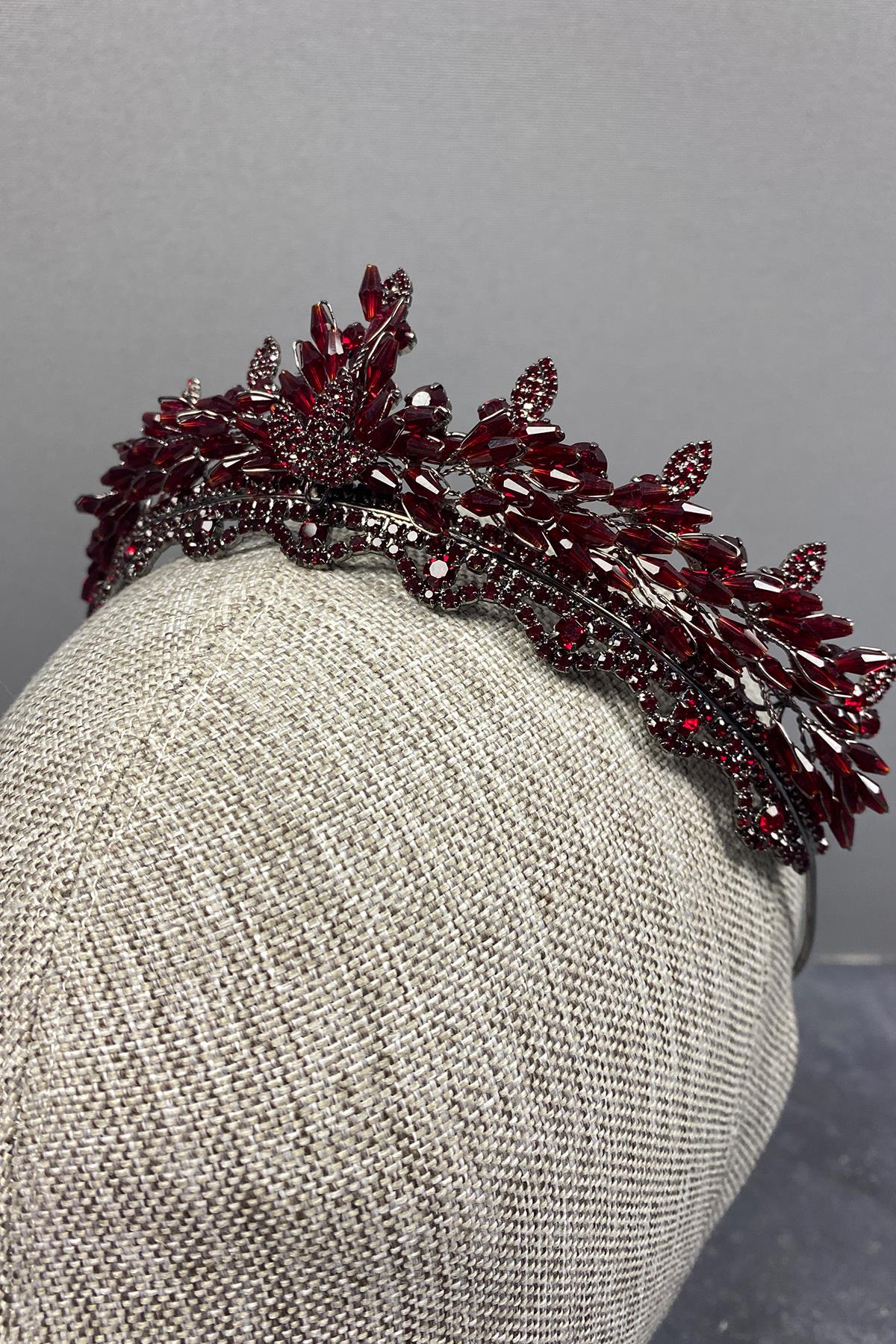 Maroon Lena Crystal Beaded Bridal Henna Crown