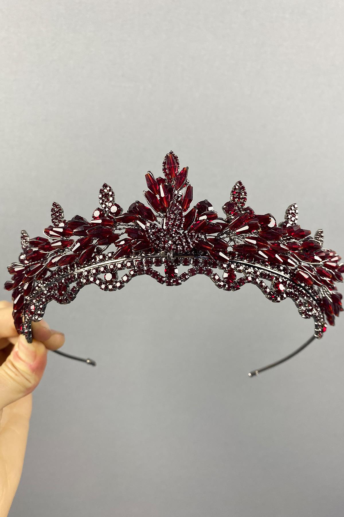 Maroon Lena Crystal Beaded Bridal Henna Crown