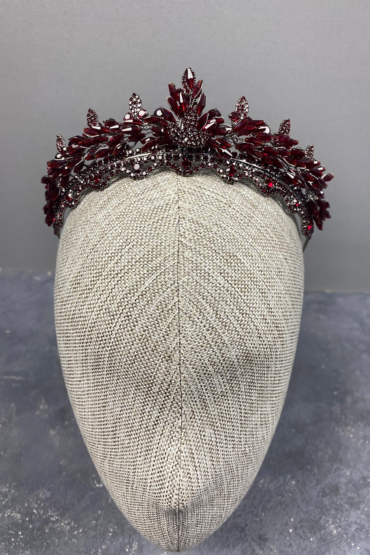 Maroon Lena Crystal Beaded Bridal Henna Crown