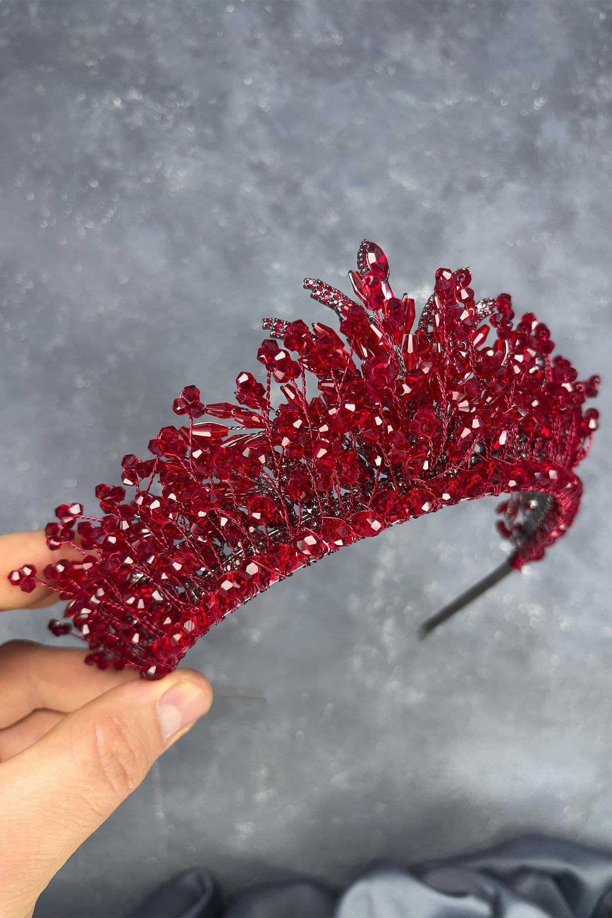 Burgundy Livan Beaded Bridal Henna Crown Hair Accessory