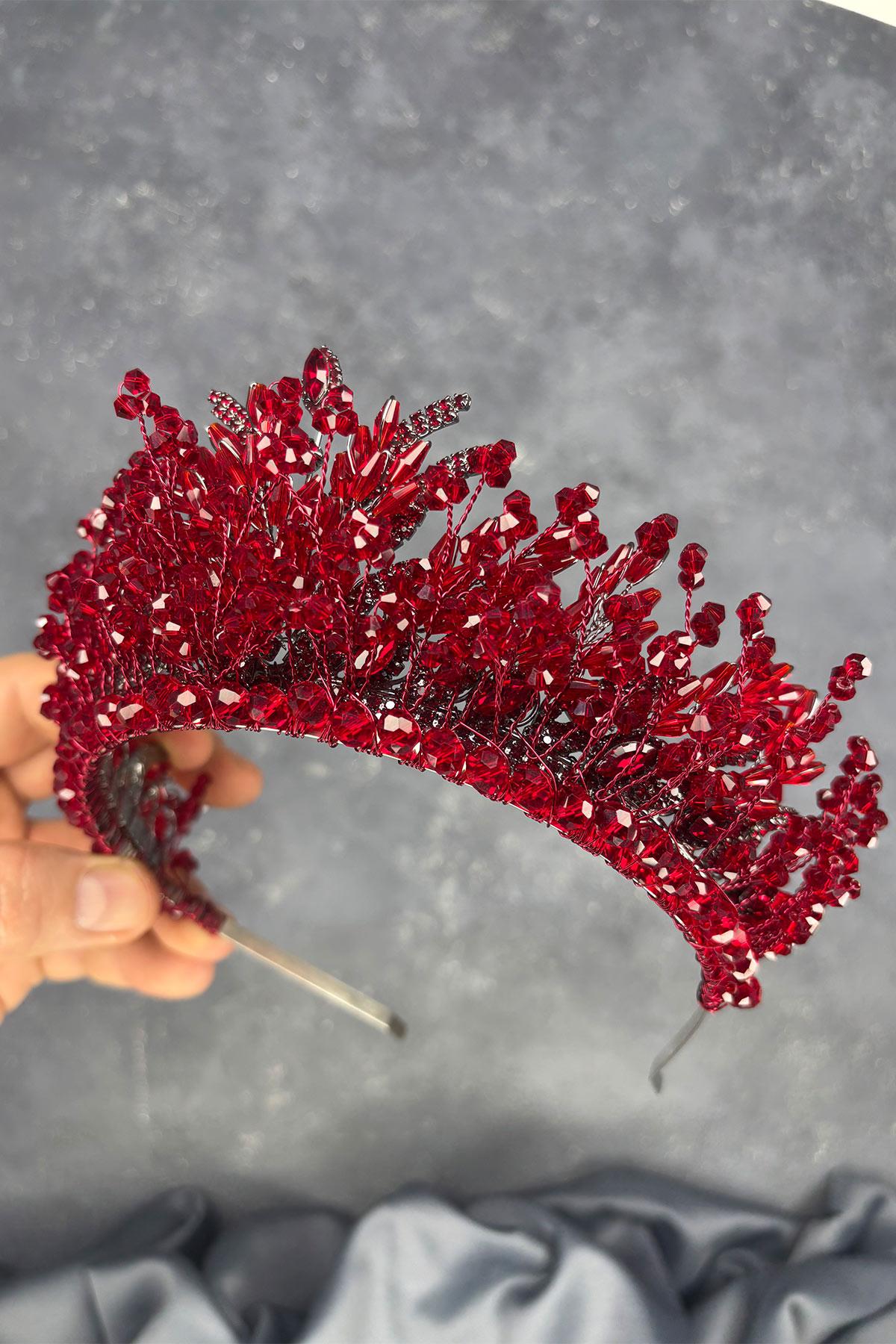 Burgundy Livan Beaded Bridal Henna Crown Hair Accessory
