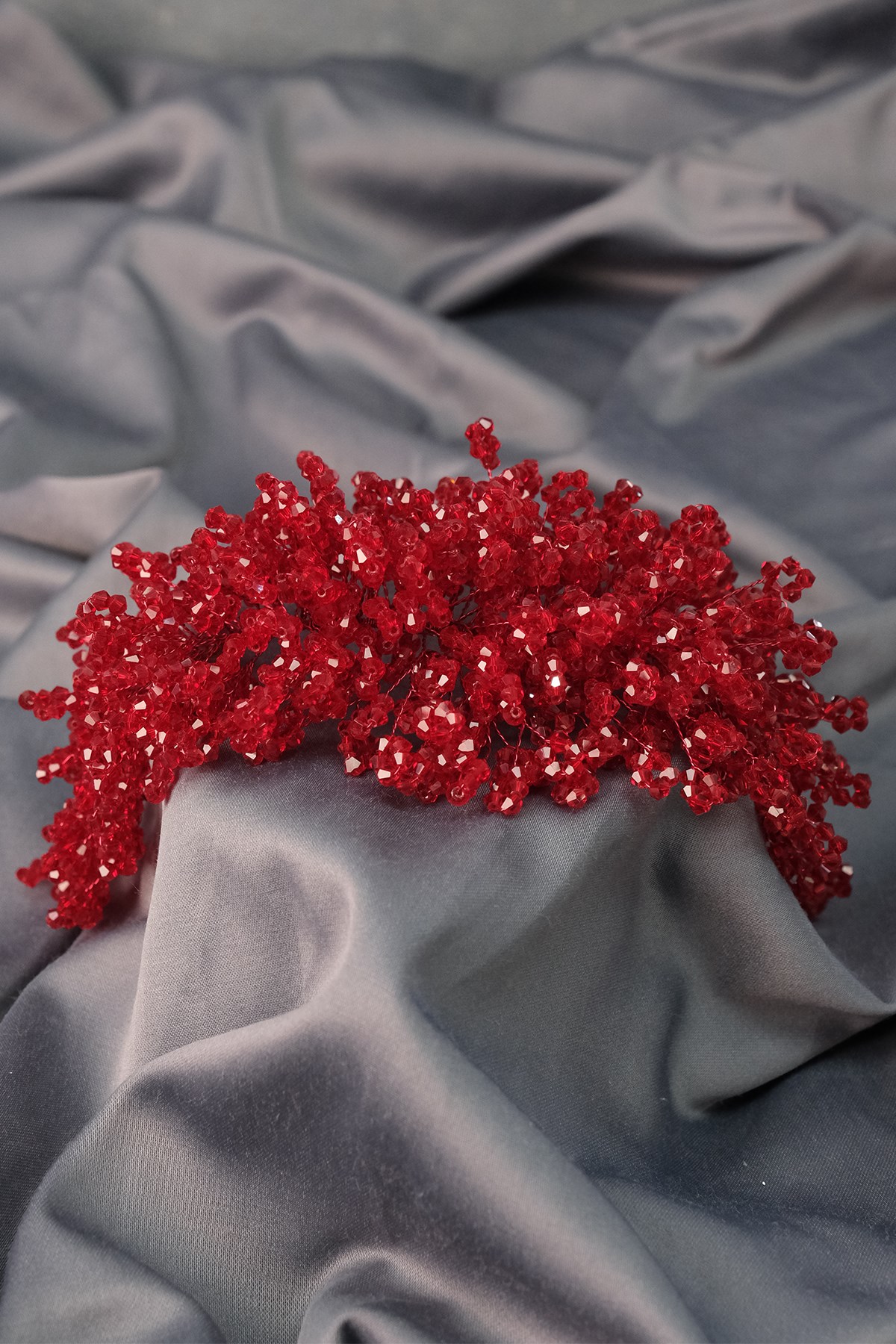 Claret Red Nilsu Beaded Bridal Crown Hair and Turban Accessory