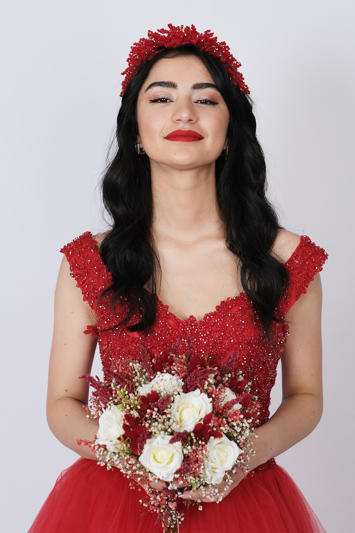 Claret Red Nilsu Beaded Bridal Crown Hair and Turban Accessory