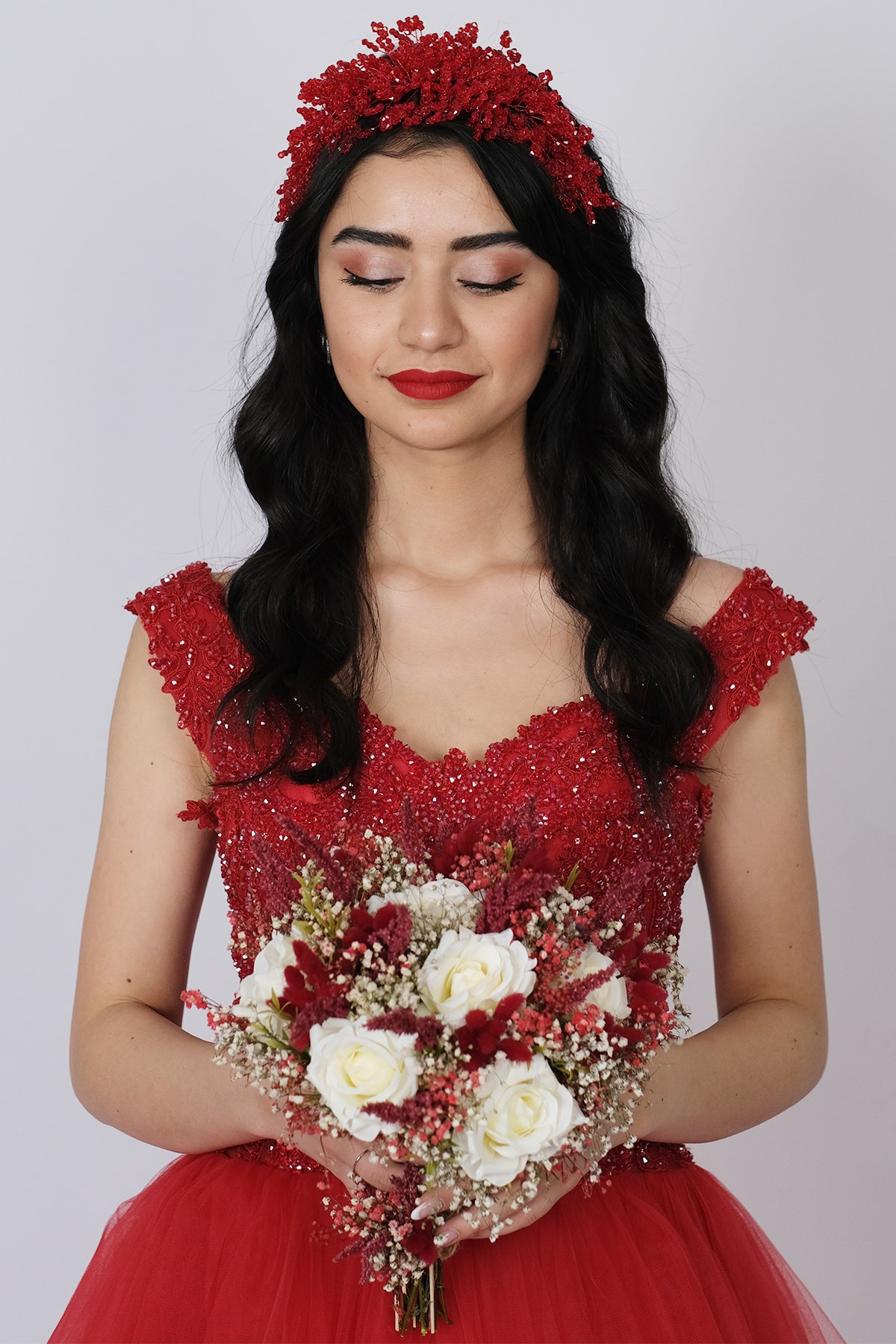 Claret Red Nilsu Beaded Bridal Crown Hair and Turban Accessory