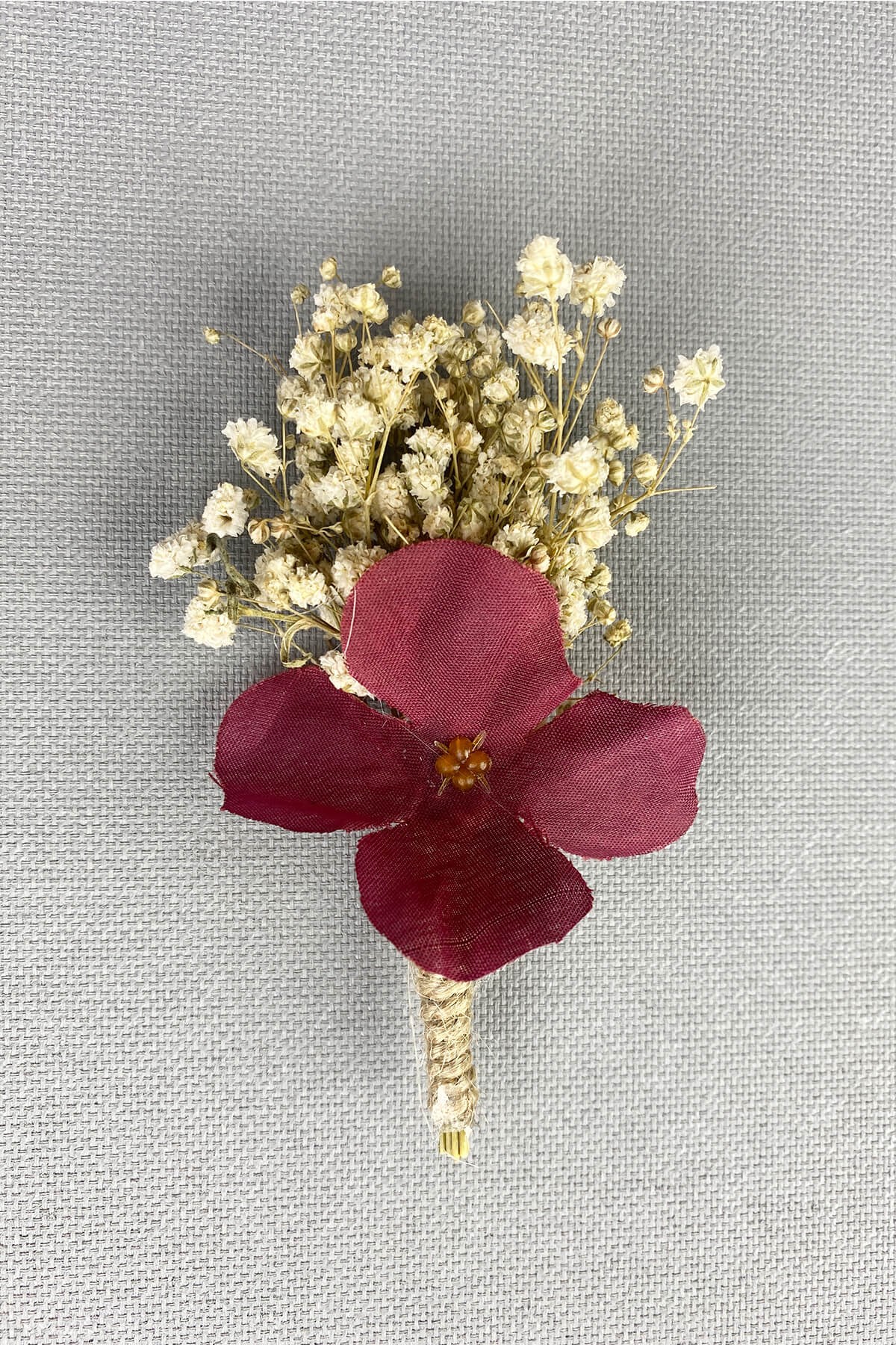 Claret Red Hydrangea Groom Boutonniere