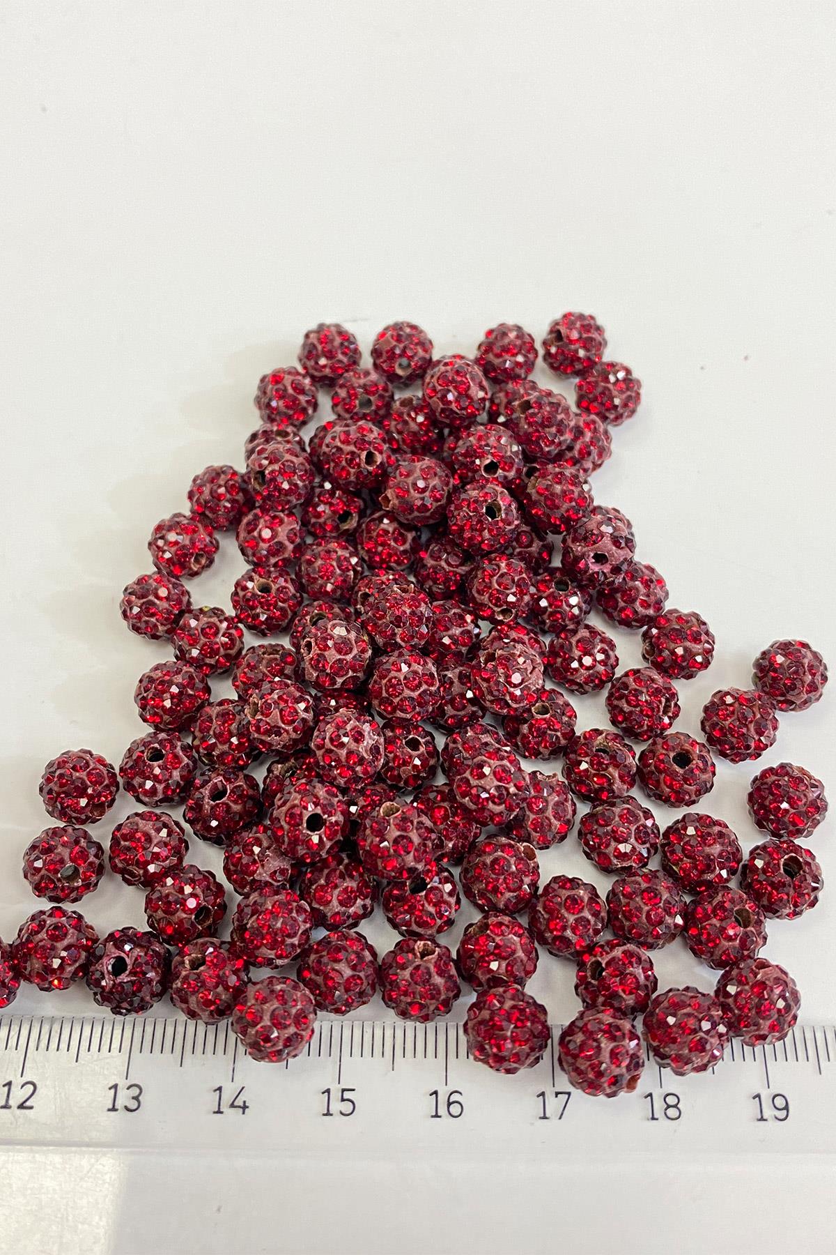 Bordo Parlak Taşlı Boncuk 8 mm