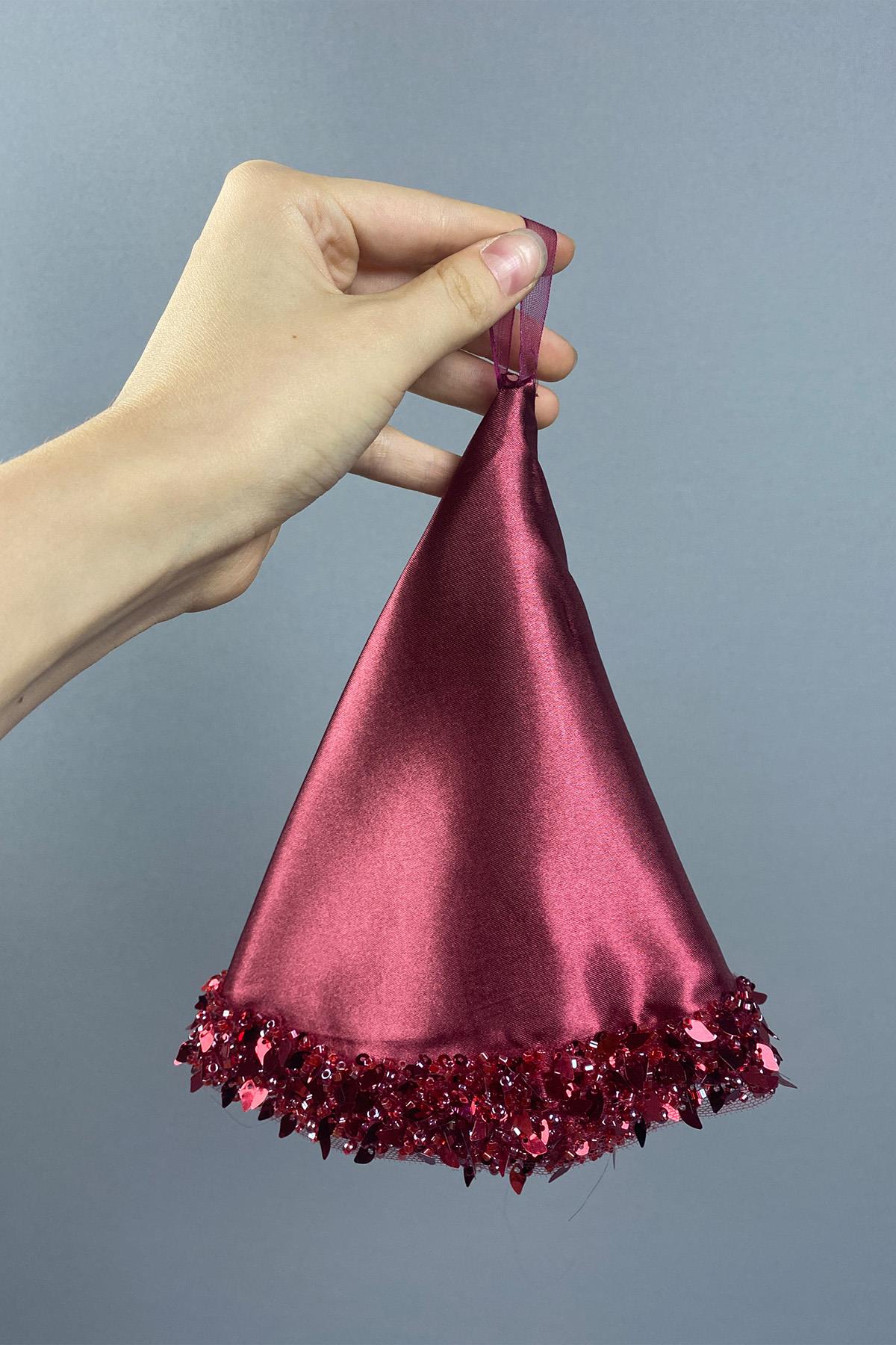 Burgundy Satin Bead Embroidered Halay Handkerchief