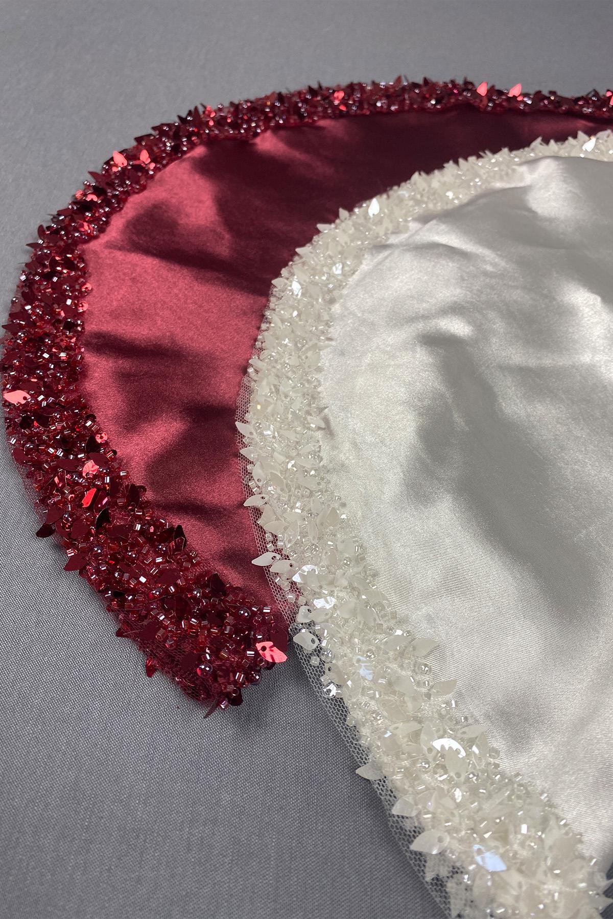 Burgundy Satin Bead Embroidered Halay Handkerchief