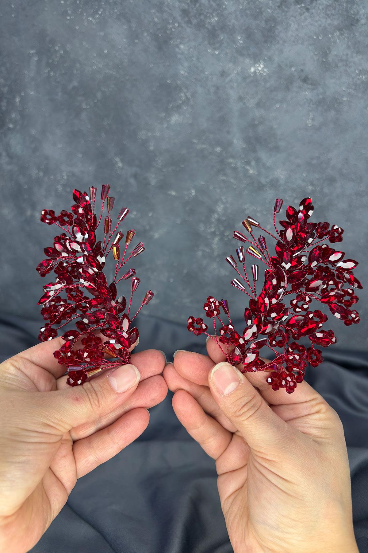 Burgundy Selis Double-Sided Bridal Henna Tiara Hair Accessory