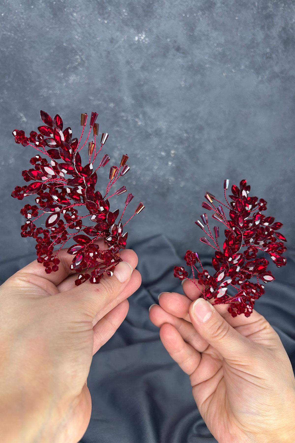 Burgundy Selis Double-Sided Bridal Henna Tiara Hair Accessory
